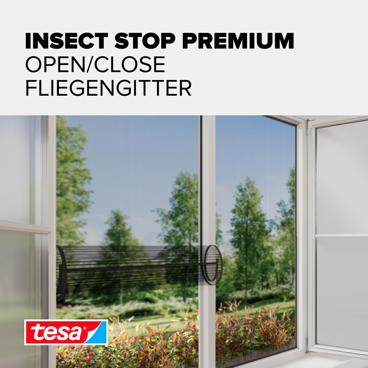 tesa Fliegengitter-Gewebe »Open/Close Premium für Fenster« Packung, Fliegennetz, Klettband, Andrück und Schneidehilfe, 1 Stk. tlg. Insektenschutz zum Öffnen und schließen - Mückenschutz ohne Bohren