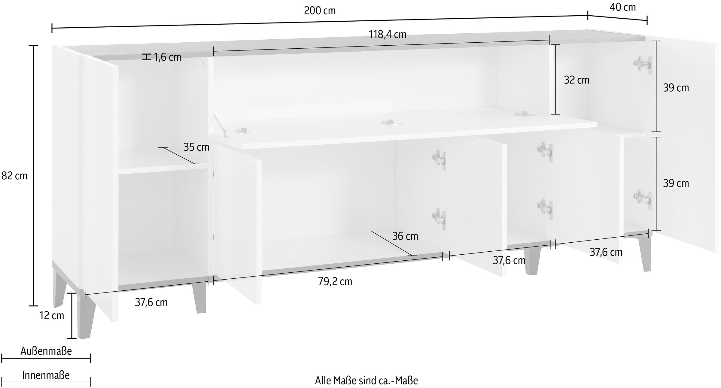 INOSIGN Sideboard »Sunrise«, Kommode mit 5 Türen und 1 Klapptür, Breite 200 cm