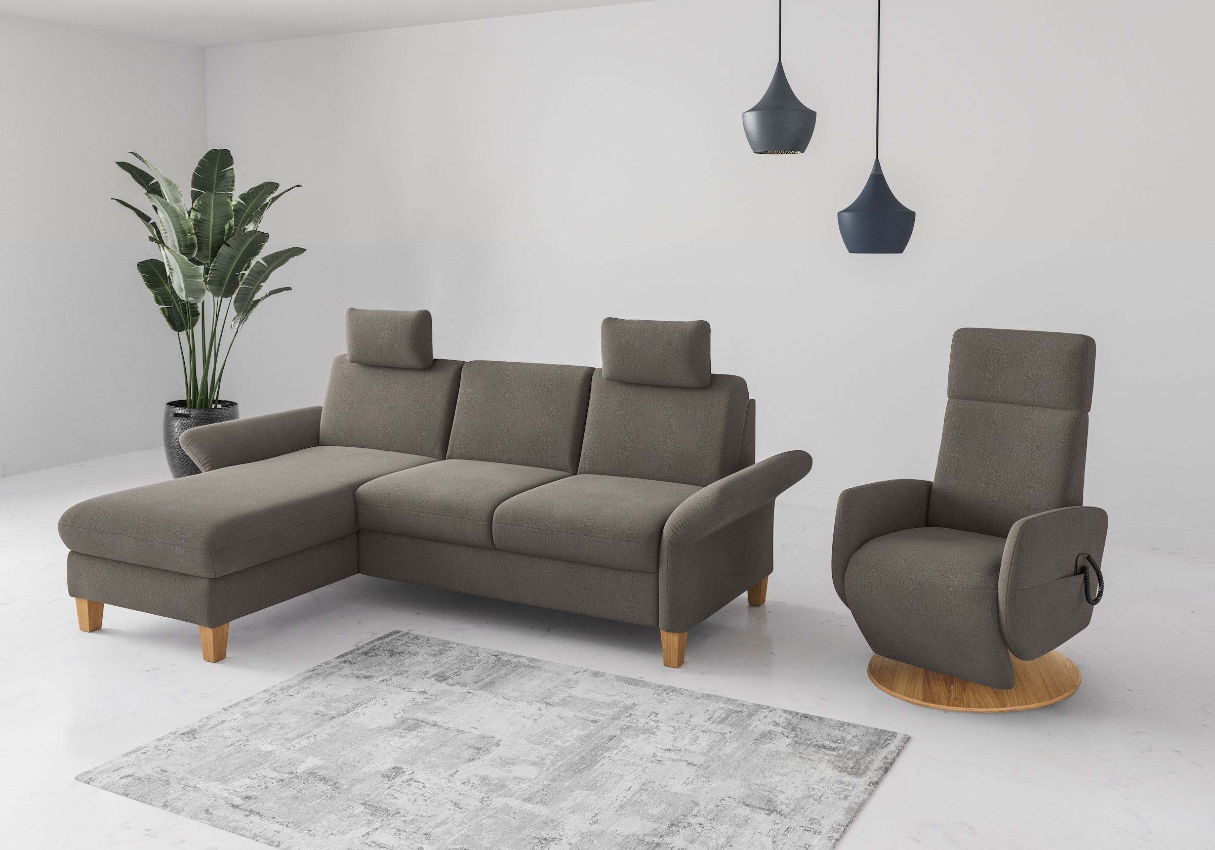 Home affaire Ecksofa »Rochelle«, wahlweise mit Armlverstellung, Klappbett mit Rollen & Bettkasten