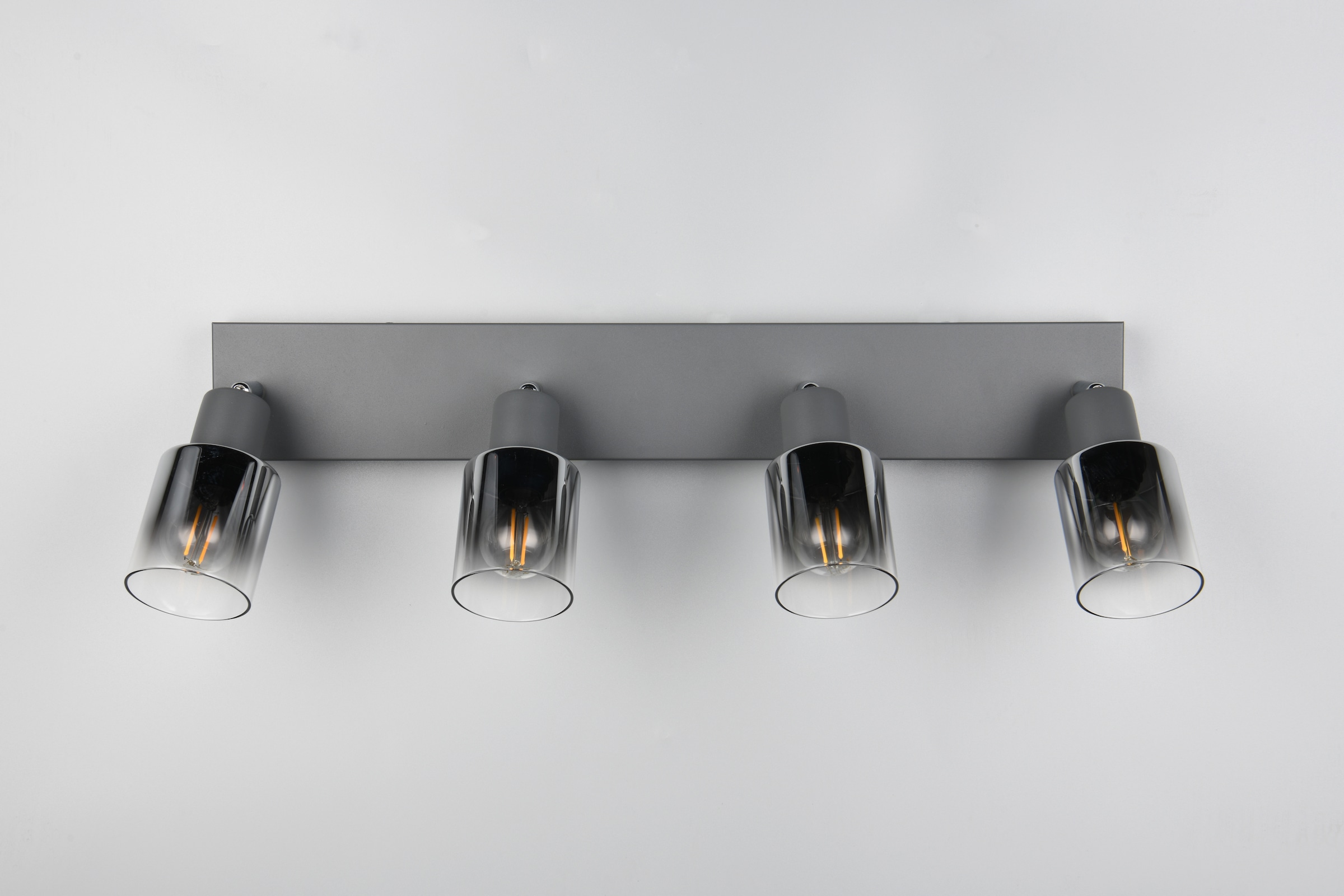 REALITY Leuchten Deckenstrahler »CADIZ, Spot 4-flammig, exkl 4xE14 max 10W, Glas anthrazit, verspiegelt« E14 1 Stk. warmweiß - kaltweiß verstellbarer Deckenspot E14 Fassung, mit Glasschirm smoke Farbverlauf