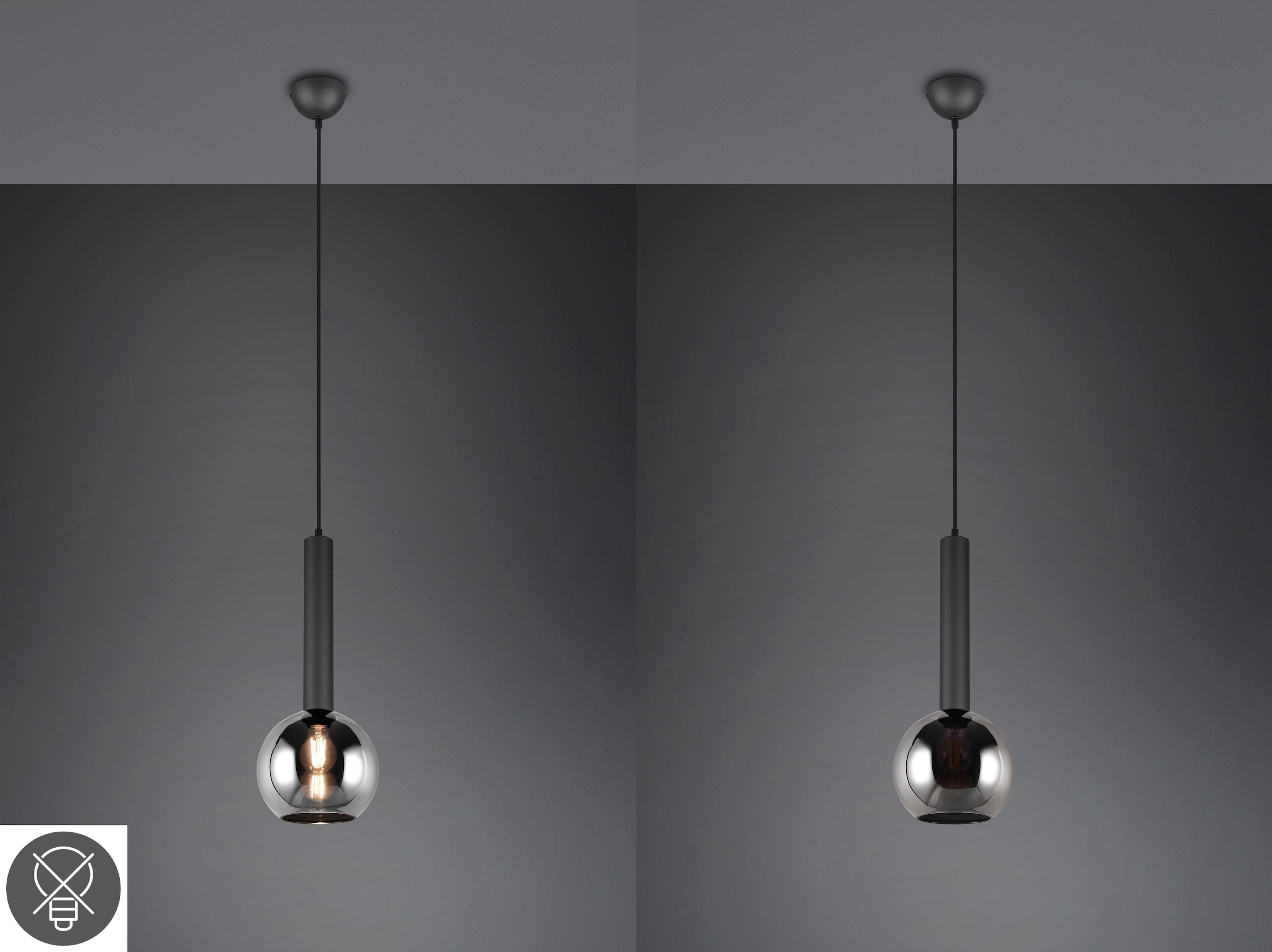 TRIO Leuchten Pendelleuchte »Clayton«, 1 flammig, Leuchtmittel E27 | ohne Leuchtmittel, Hängelampe höhenverstellbar bis 150cm, Glas rauchfarbig, exkl 1xE27