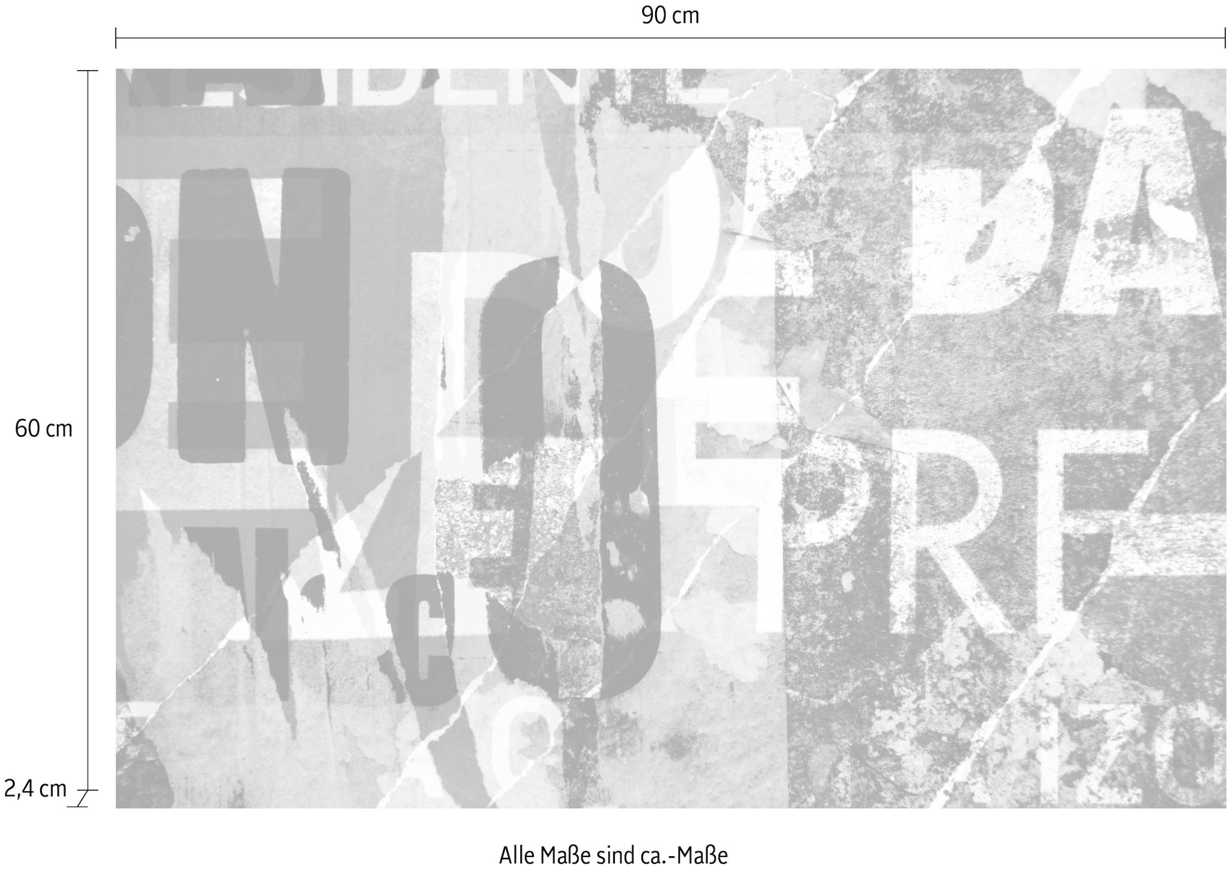 queence Acrylglasbild »Papierstücke« Buchstaben | Fashion | Kunst Fine Art-Print in Galeriequalität