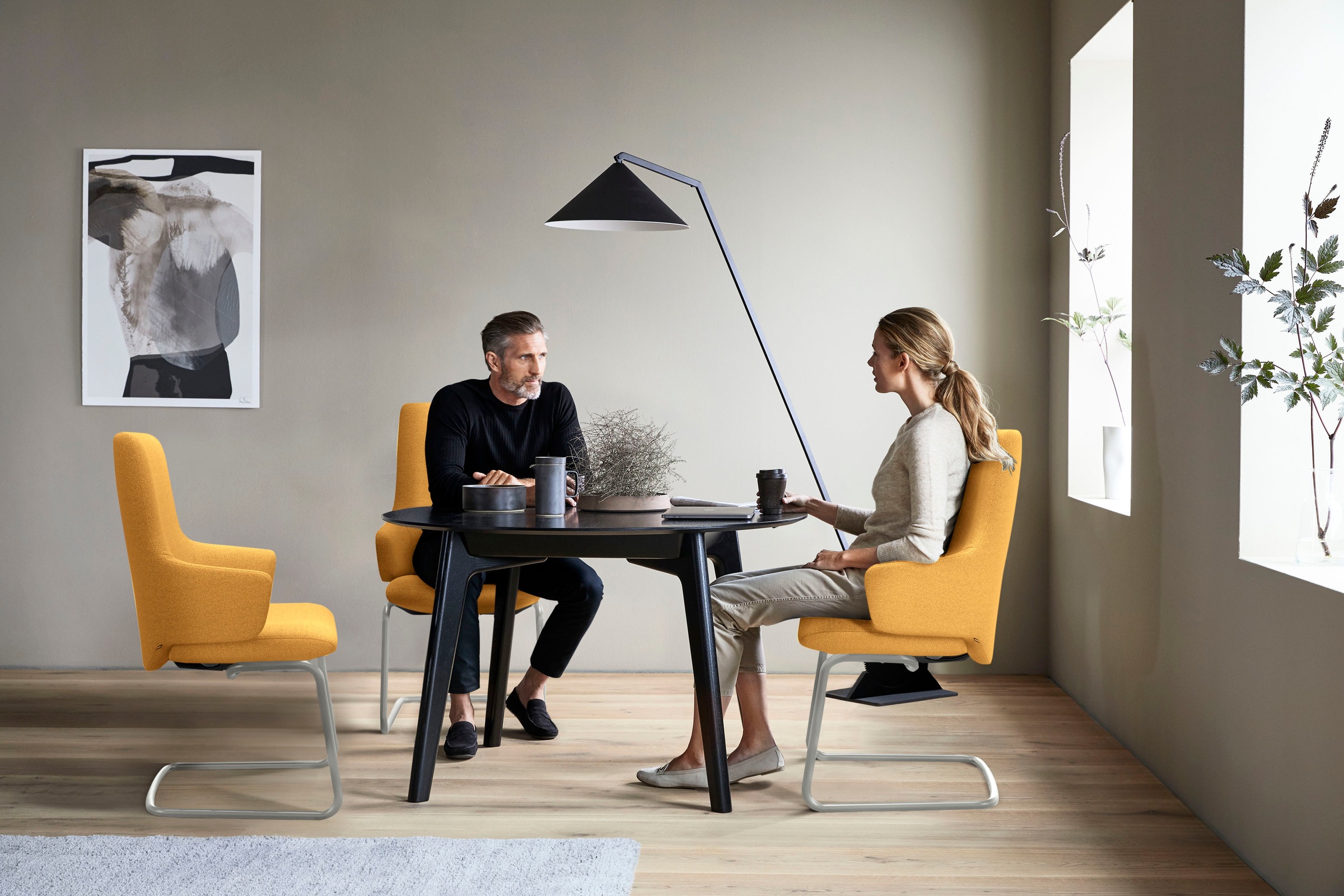 Stressless® Polsterstuhl »Laurel«, ROHLEDER Stoff Q2 FARON, High Back mit Armlehne, Größe L, mit Beinen aus Stahl in Chrom