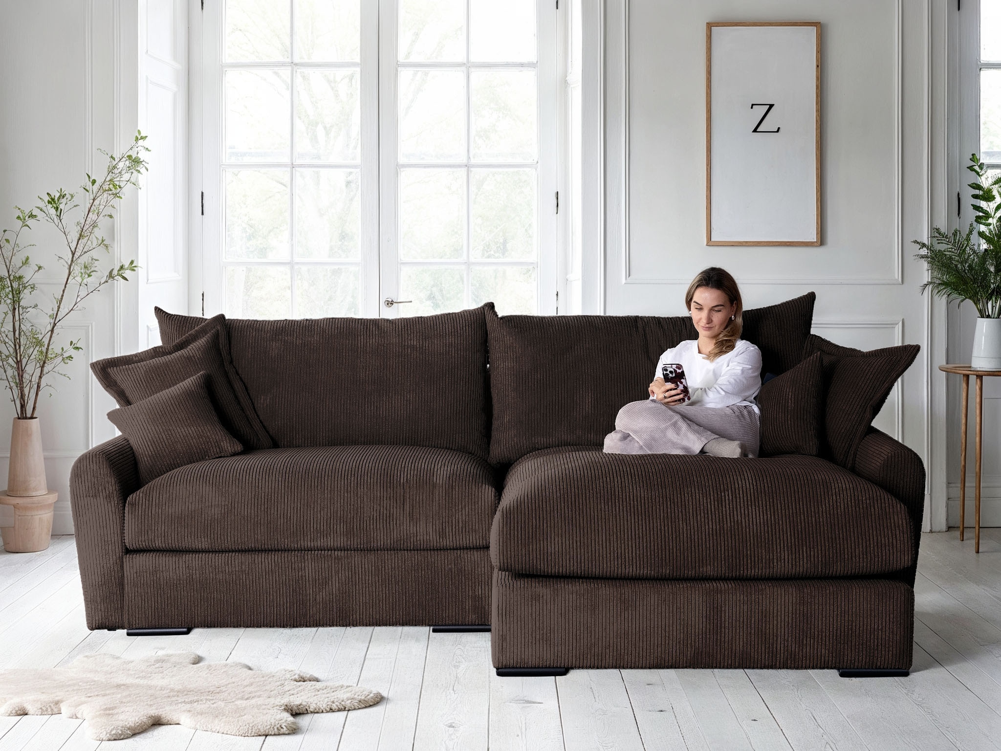 Home affaire Ecksofa »Finca XL L-Form, B: 190 cm« 4 Zierkissen, Mega-Sofa, in Cord oder Chenille-Struktur, Federkern