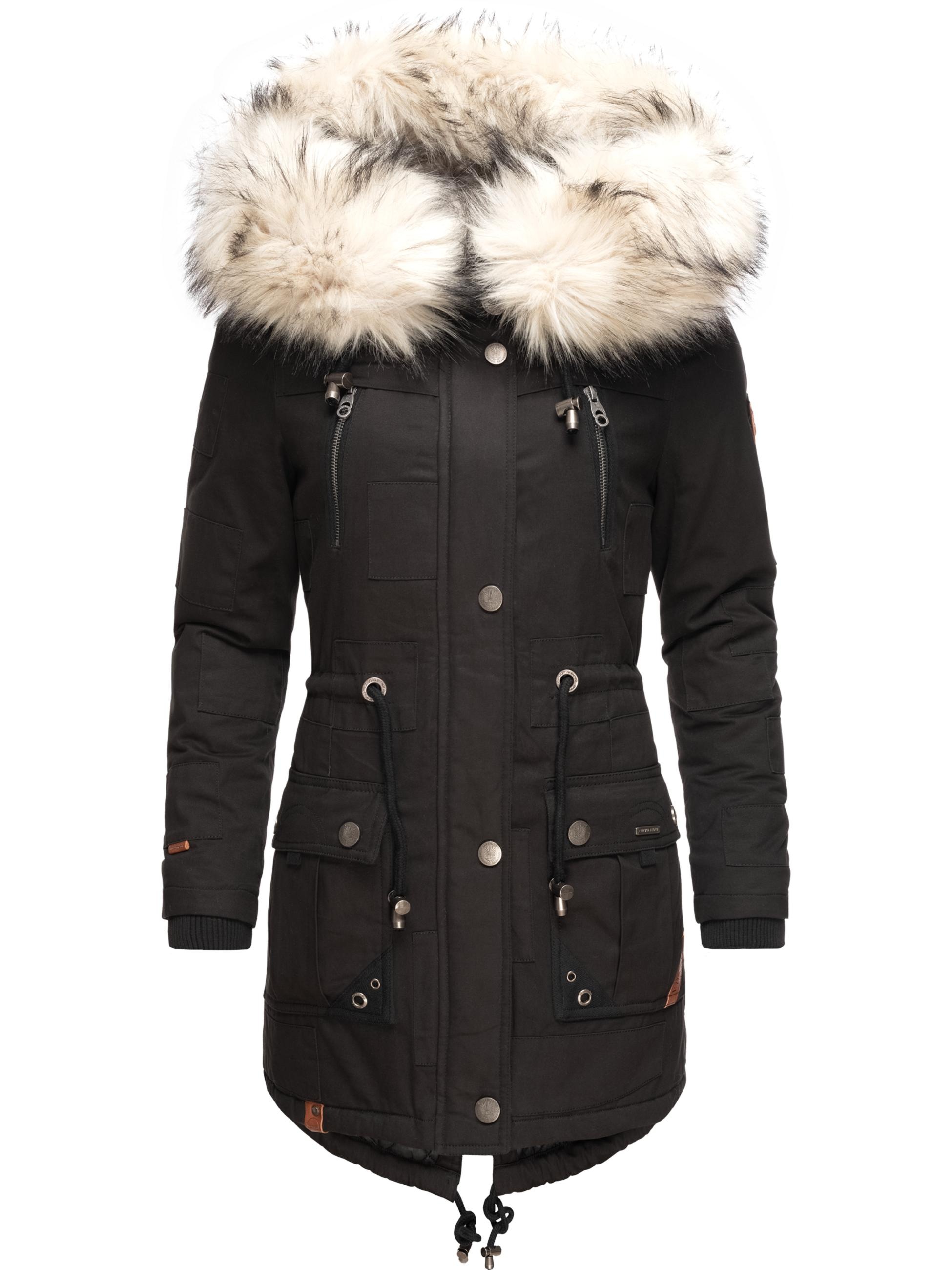 Navahoo Wintermantel »Wintermantel Honigfee«, stylischer Baumwollparka mit Kunstfell-Kapuze