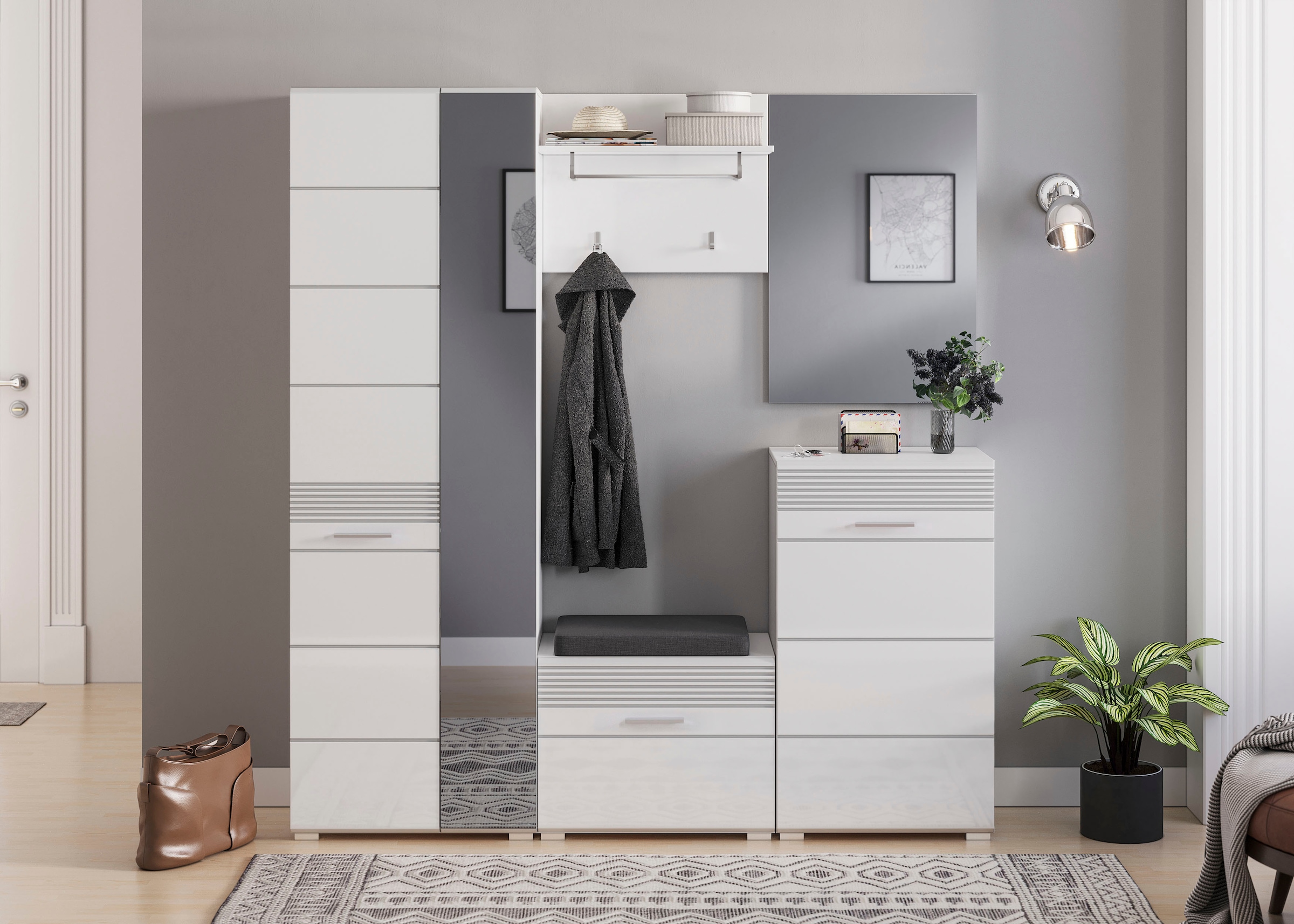 INOSIGN Schuhkommode »Malmö, Breite 60 cm, 1 Tür, 5 Fächer, hochwertige MDF Front«, Rillenfräsung, Anrichte, Schrank, Kommode, Dielenmöbel, Flurmöbel