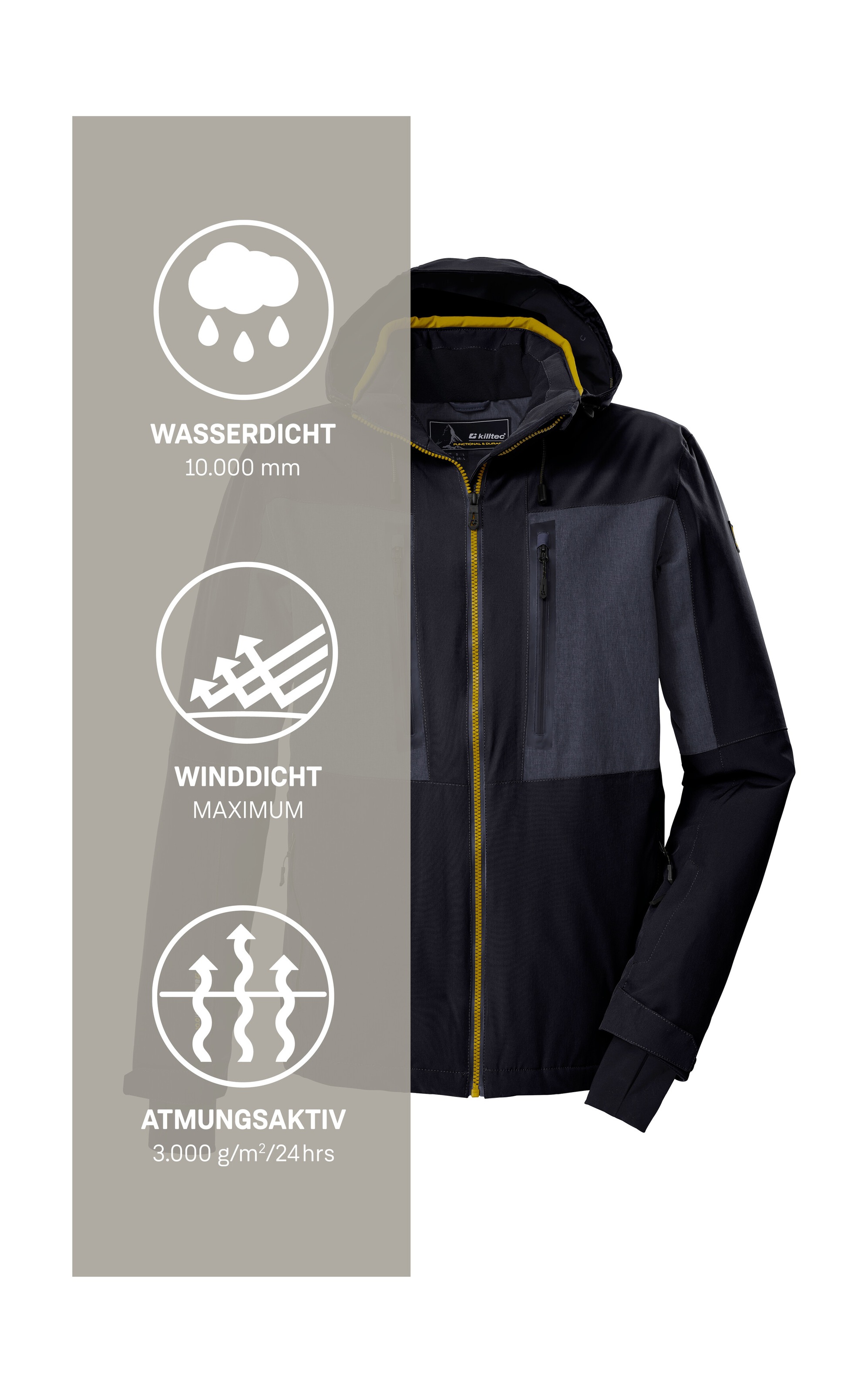 Killtec Skijacke »KSW 47 MN SKI JCKT«, Herren Skijacke: wasserdicht, atmungsaktiv, abnehmbare Kapuze