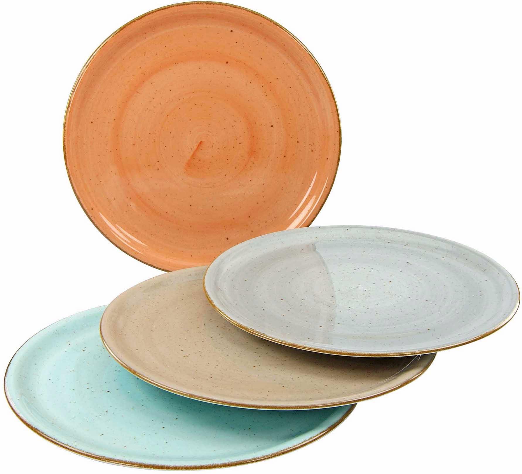 CreaTable Pizzateller »Essteller VINTAGE NATURE«, (Set, 4 St.), Teller Set für 4 Personen, Porzellan