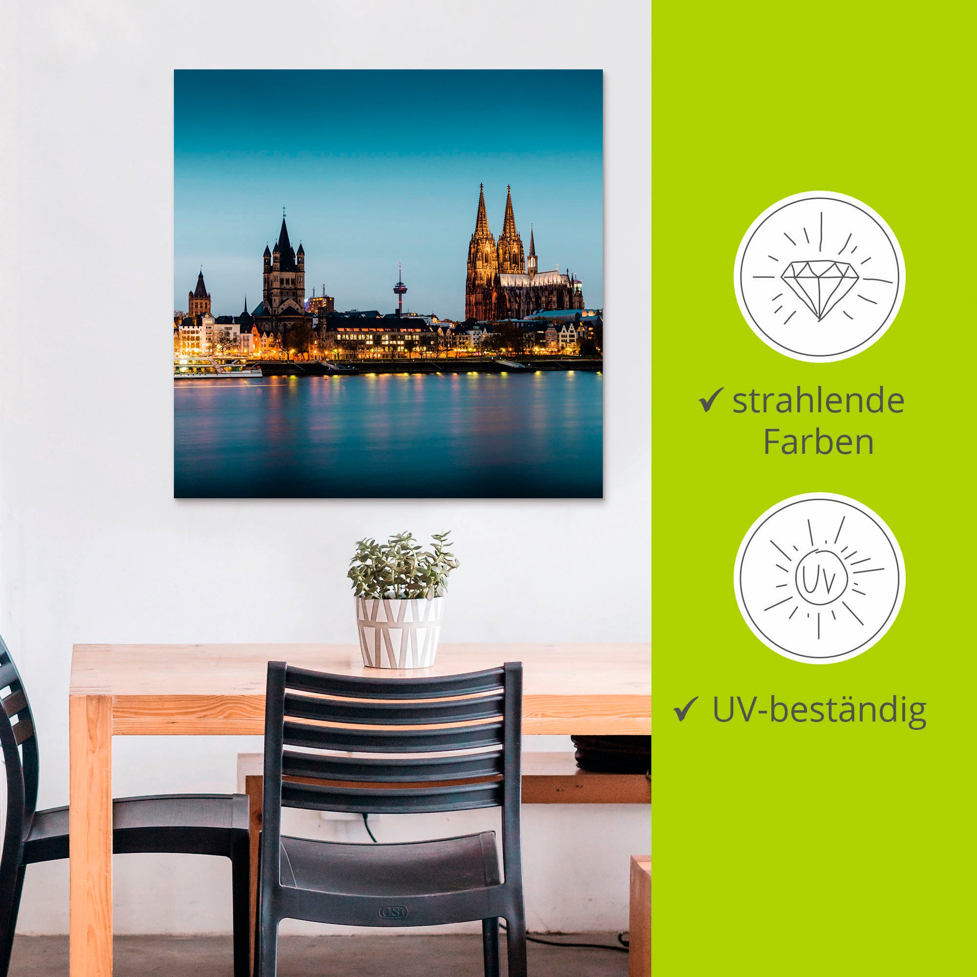 Artland Alu-Dibond-Druck »Köln Rheinpromenade«, Deutschland, (1 St.), für Innen- und Außenbereich geeignet, Outdoorbild