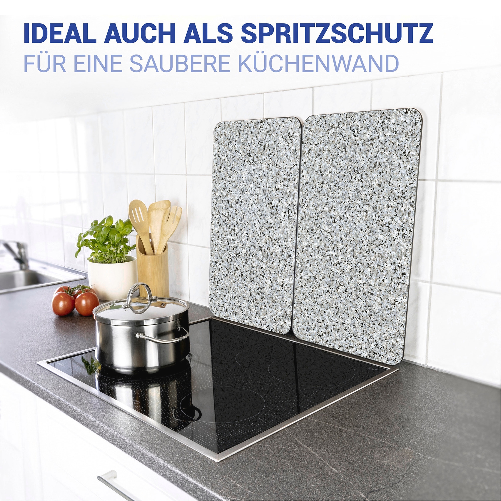 WENKO Herd-Abdeckplatte »Universal Modell Granit«, (Set, 2 tlg.), Herdabdeckung für alle Herdarten, kratzfest, mit rutschfesten Füßen