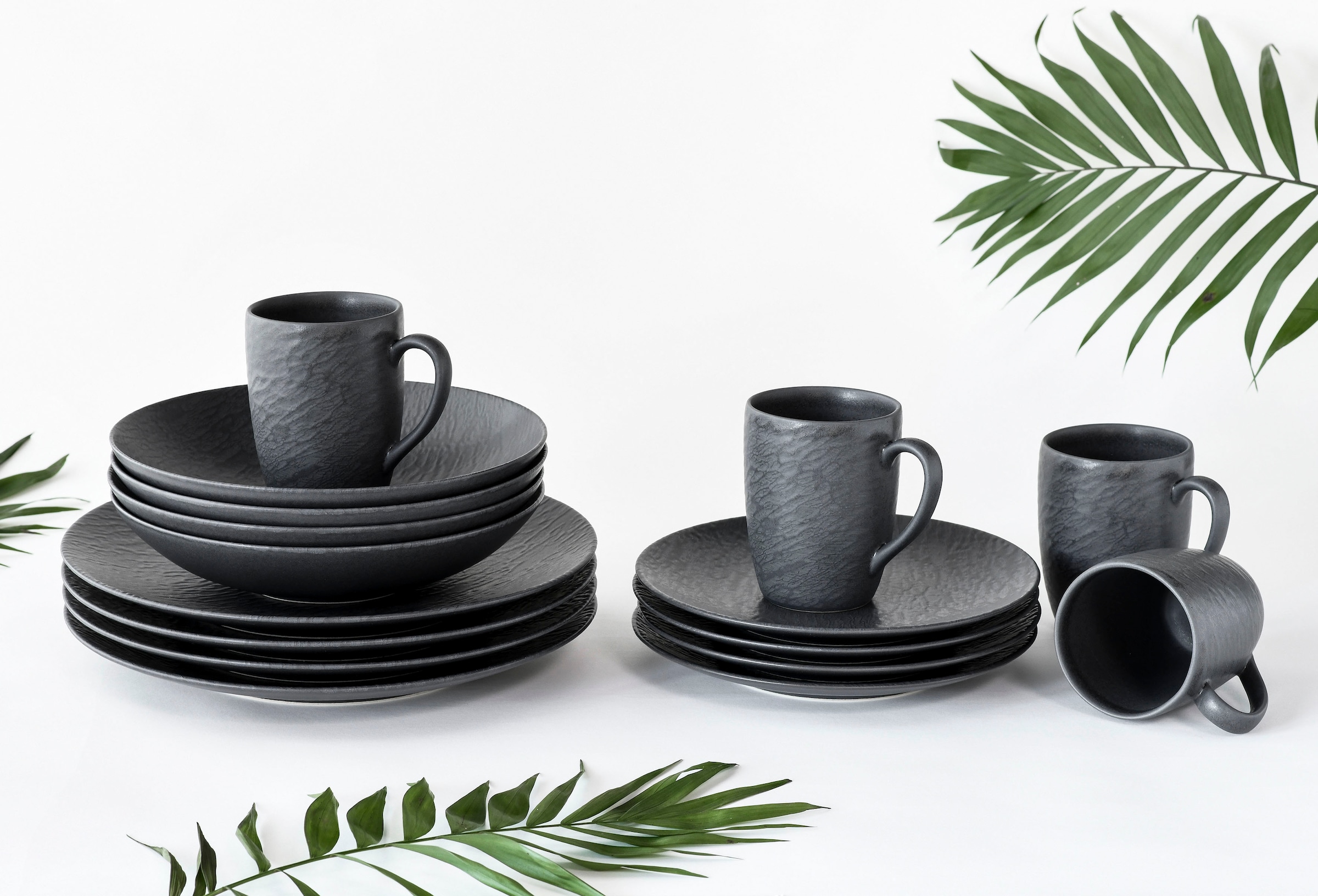 CreaTable Kombiservice »Schiefer Black«, (Set, 16 tlg.), robuste, kratzfeste, seidenmatte Glasur