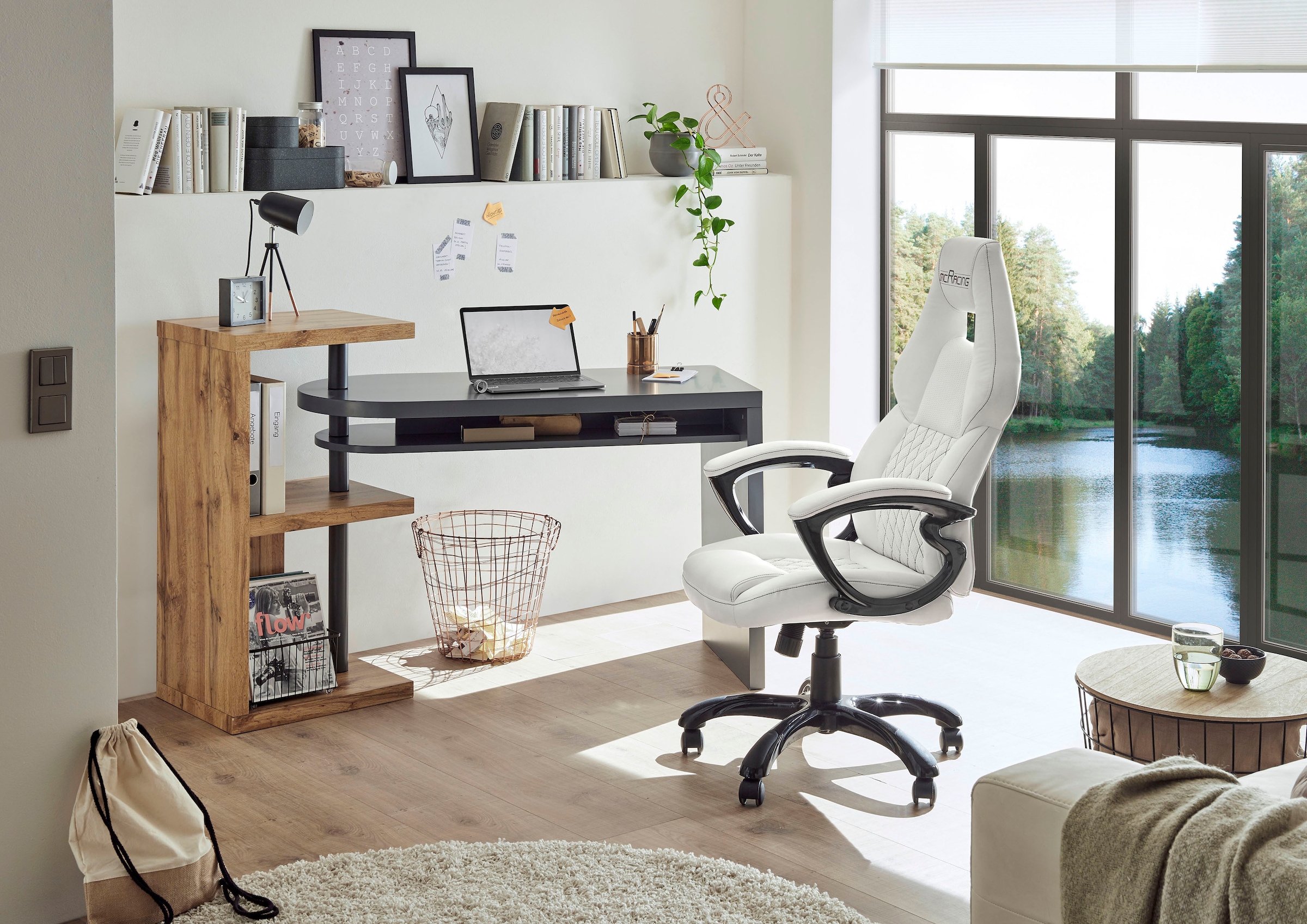 MCA furniture Schreibtisch »Moura«, mit weiß Breite cm schwenkbar, Tischplatte bequem Regalelment 145 hochglanz, bestellen
