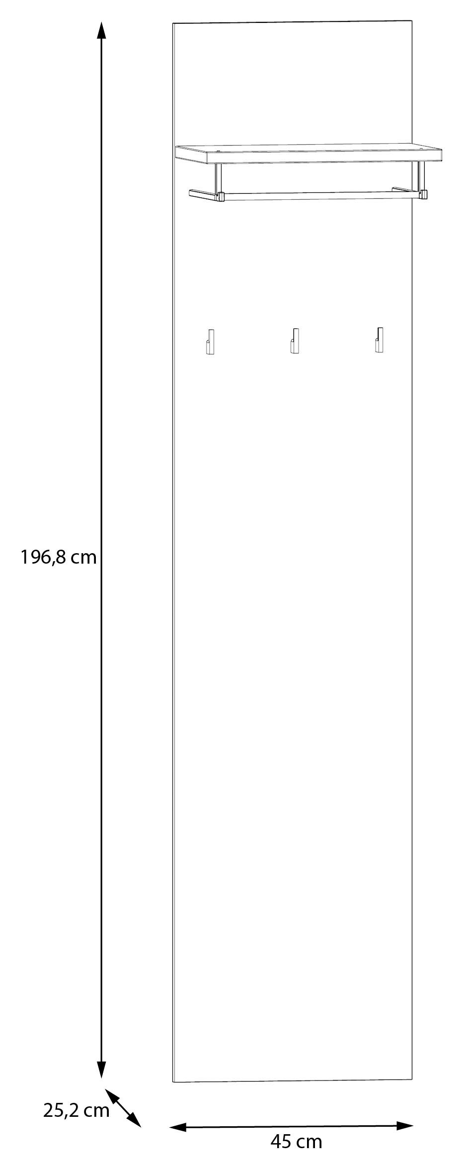 FORTE Garderobenpaneel »Baccio«, (Kombinierbar mit 14164136, 27097631, 93072840), Panell, Kleiderstange, Haken, Kleine Flure
