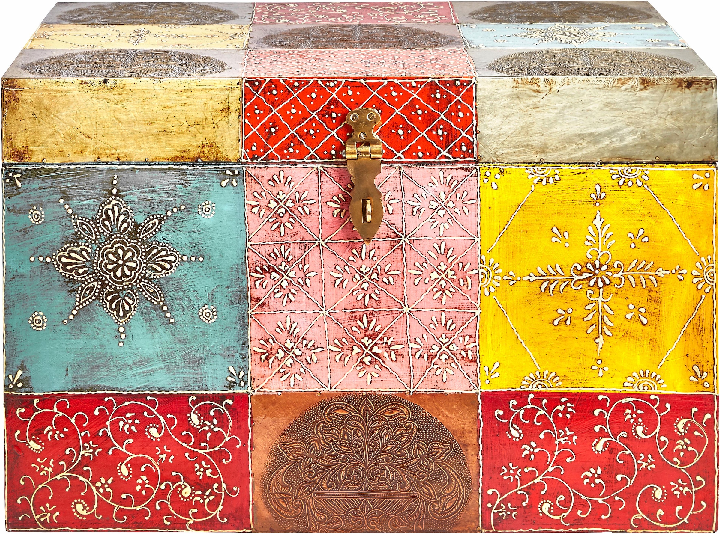 Home affaire Truhe »Vivek«, handbemalt, mit Metallverschluss