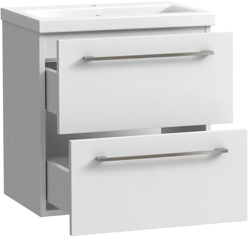 welltime Badezimmer-Set »Scandic«, (Komplett-Set, 2 St., 2-er set: Spiegel und Waschtisch mit 2 SK), 2in1 - Spiegel & Waschtisch mit Soft-Close, Keramikwaschbecken