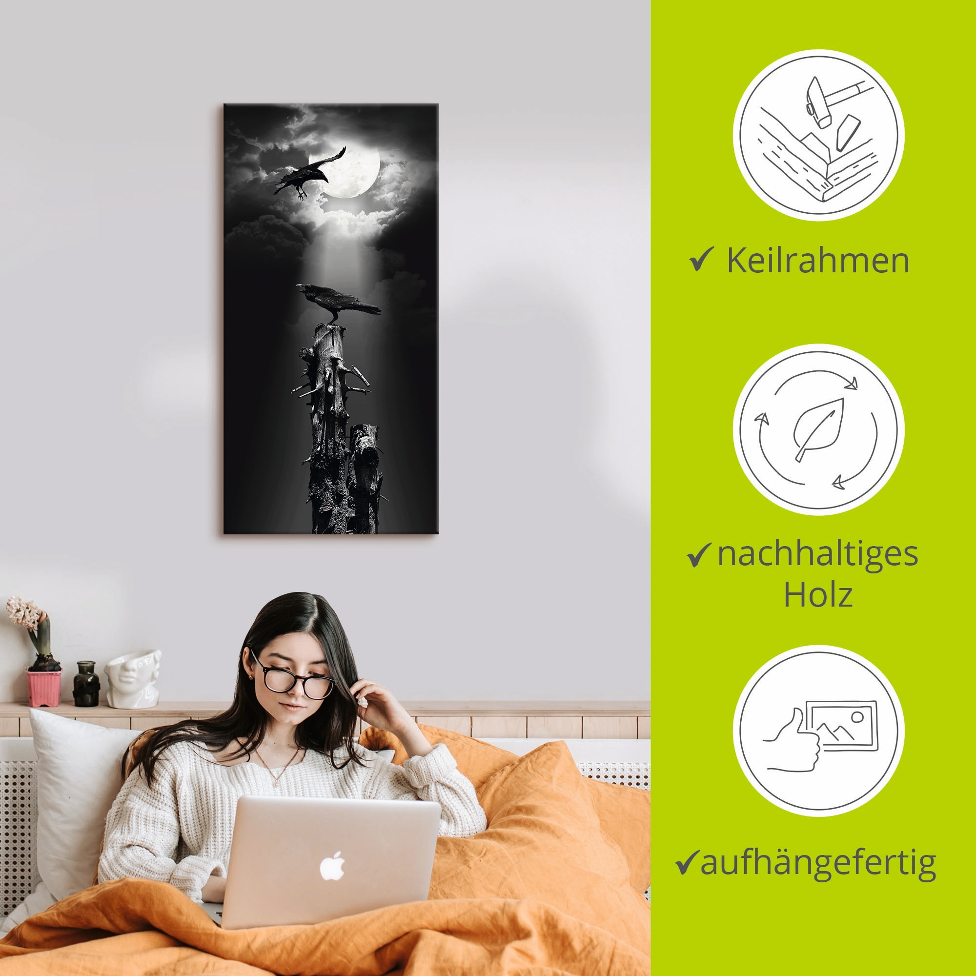 Artland Wandbild »Raben in der Nacht«, Vögel, (1 St.), als Leinwandbild, Poster, Wandaufkleber in verschied. Größen