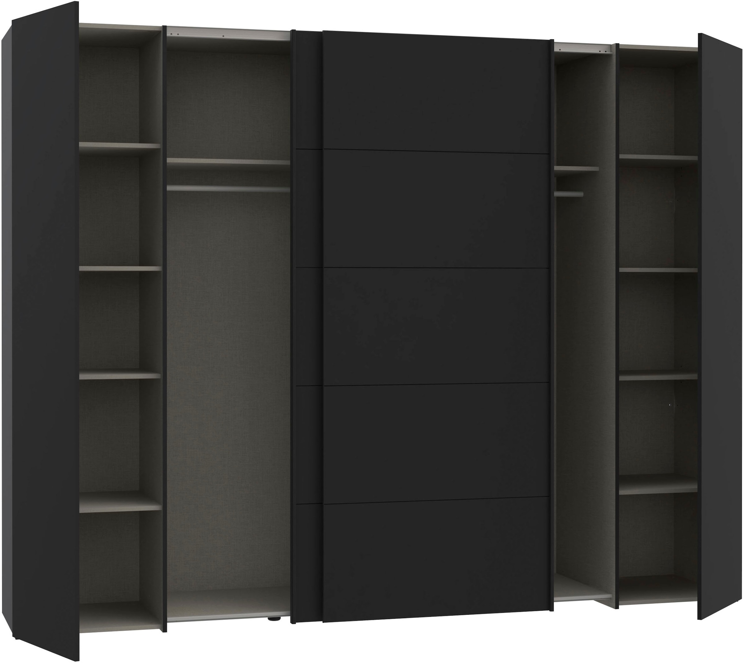 FORTE Dreh-/Schwebetürenschrank »Narago, TOPSELLER, Made in Europe, zeitloses Design«, (B/H/T ca. 270x210X61cm, Farbe Weiß auch mit Spiegeln erhältlich), viele Einlegeböden teilweise variabel einsetzbar, maximaler Stauraum