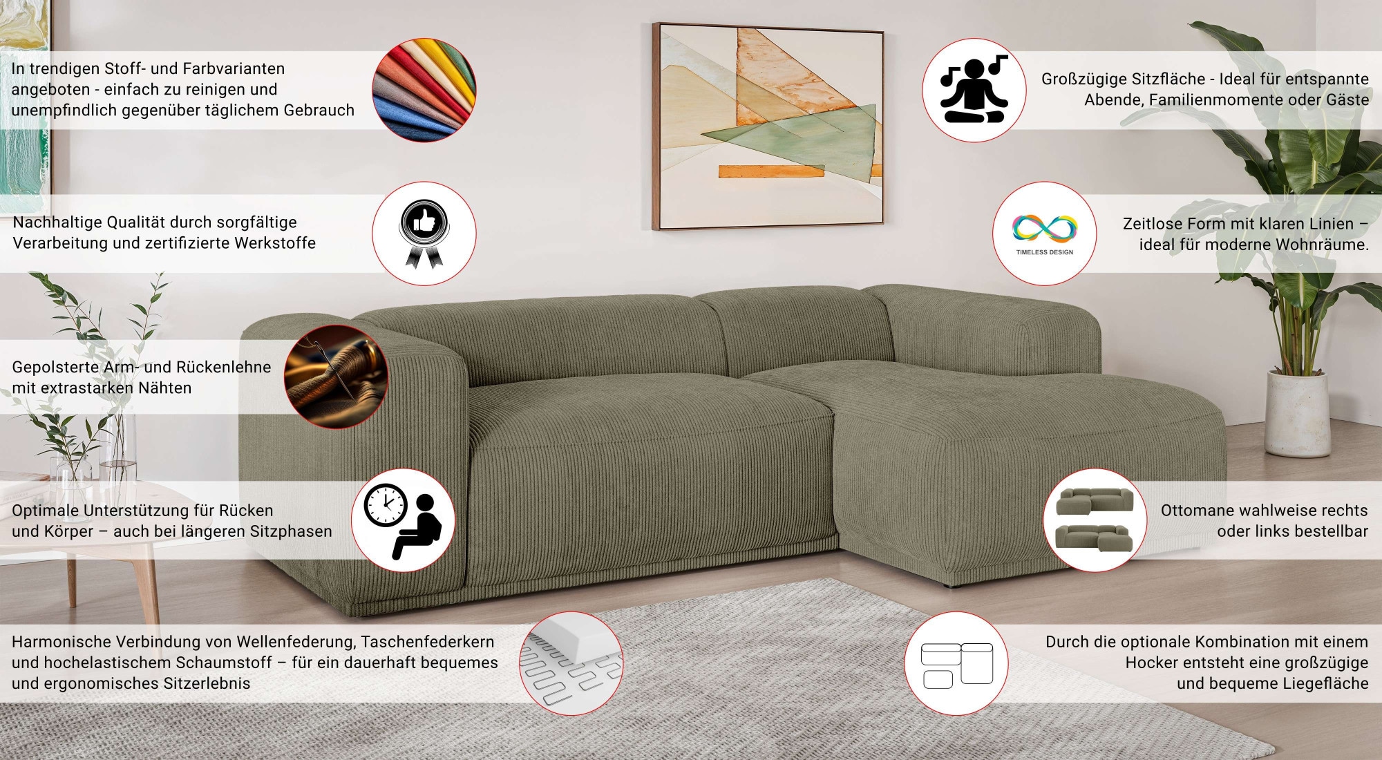 s.Oliver Ecksofa »EMMERIK Designersofa, L-Form mit Wellenfederung, B/T/H: 260/155/73 cm«, hoher Sitzkomfort, gemütlich und modern, auch in Cord