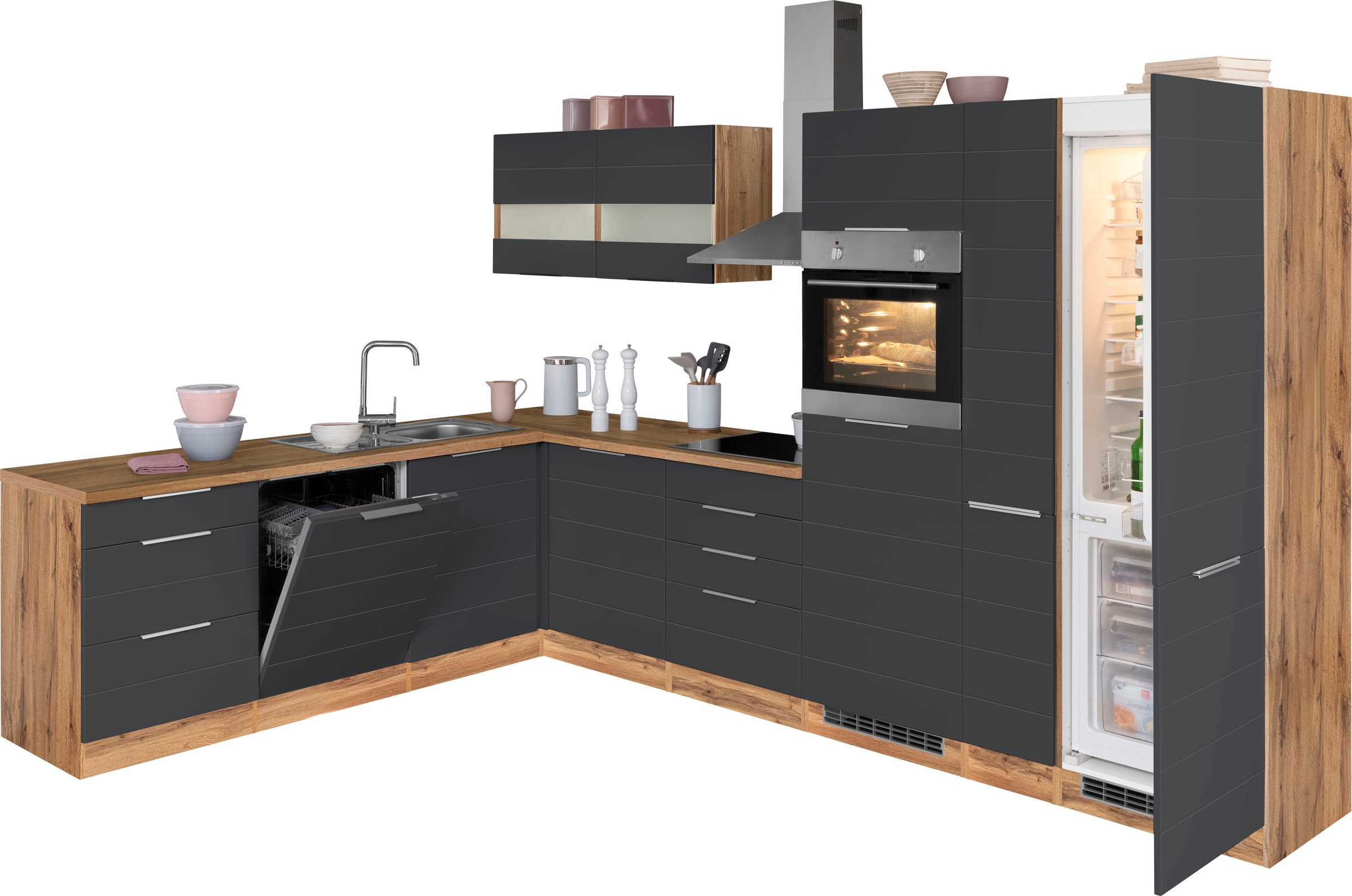 KOCHSTATION Winkelküche »KS-Luhe«, Stellbreite 240x330 cm, wahlweise mit oder ohne E-Geräten, MDF-Fronten