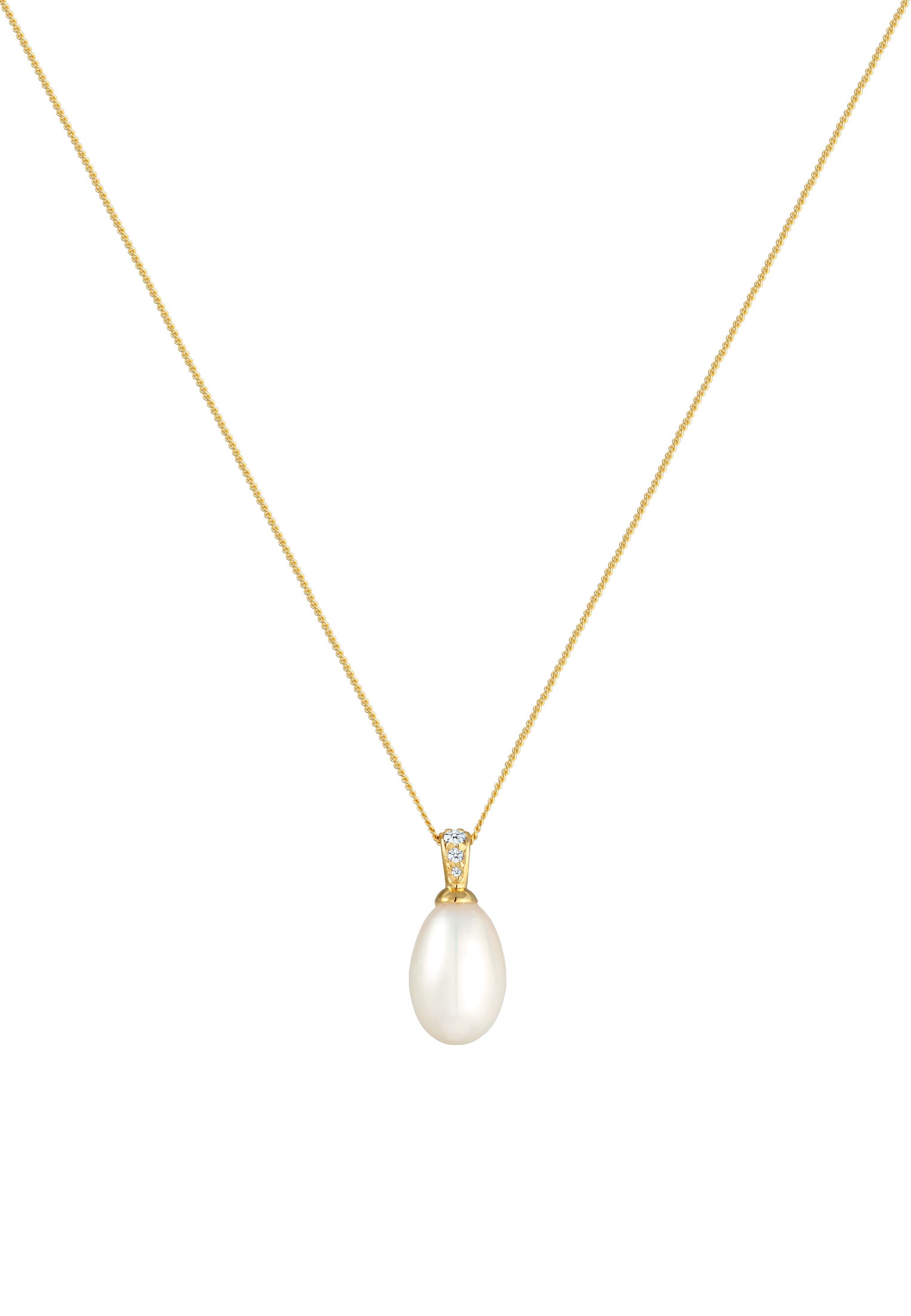 Elli DIAMONDS Silberkette »Halskette Süßwasserzuchtperle Diamant Brillantschliff (0.05 ct) 585 Gelbgold«