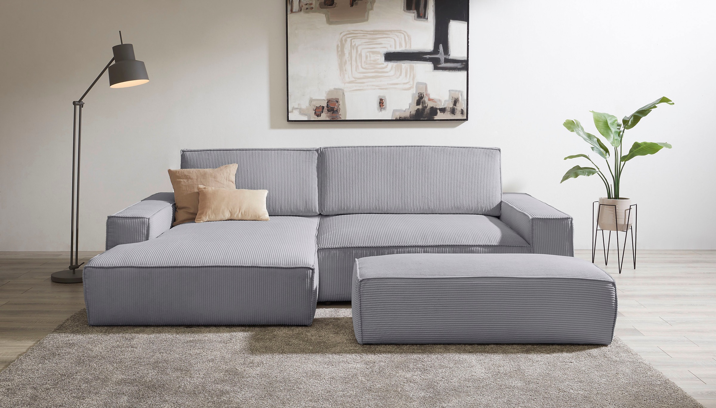 Home affaire Polsterecke »NEU: SHERWOOD XXL tief, L-Form mit Schlaffunktion, Big-Sofa mit Hocker«, (Set, 2 St.), stellbar zum Schlafsofa (Krokodilverbinder), Cord, Leinenoptik