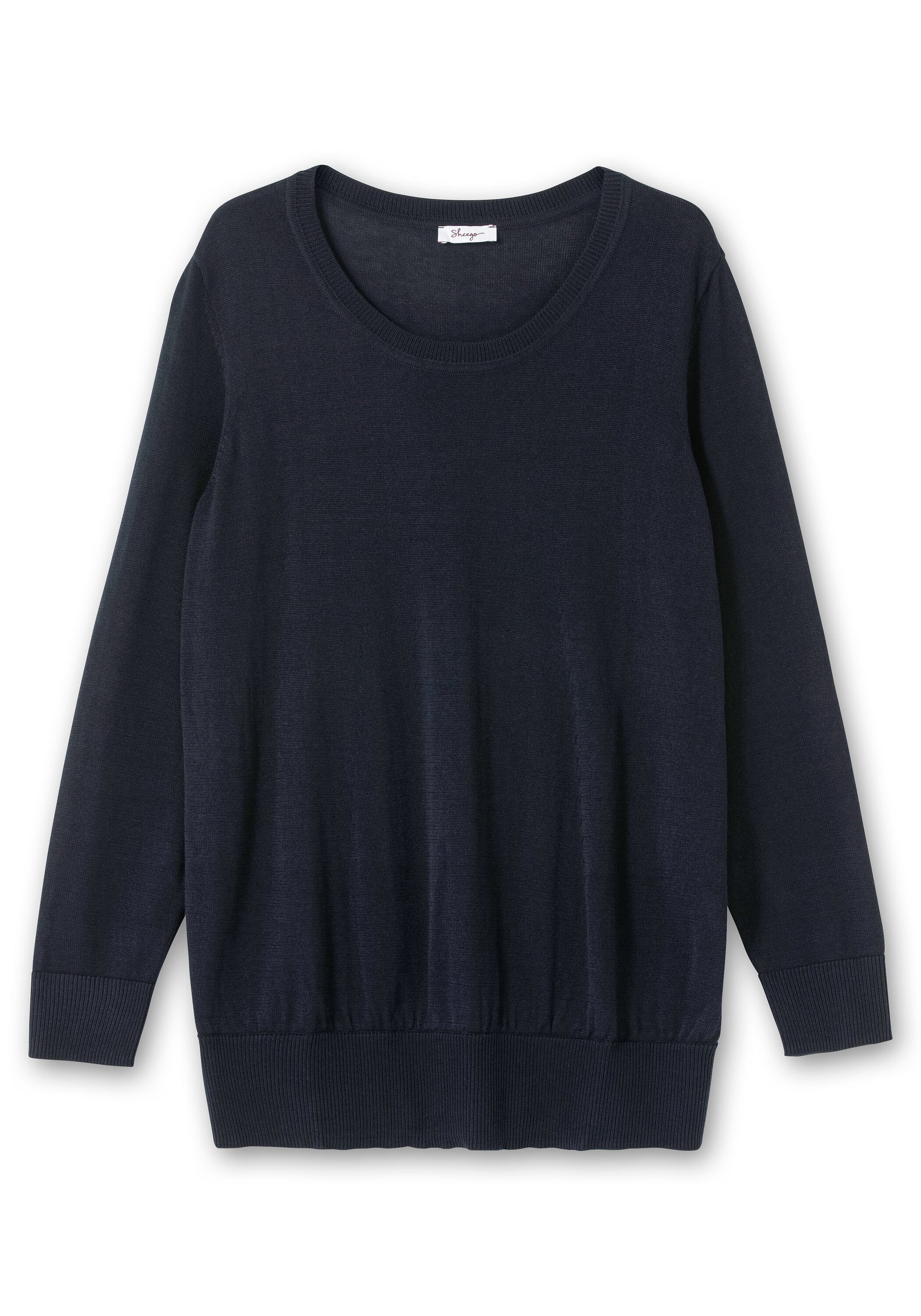 Sheego Rundhalspullover »Pullover aus leichtem Strick, mit Rippbund«, aus leichtem Strick, mit Rippbund
