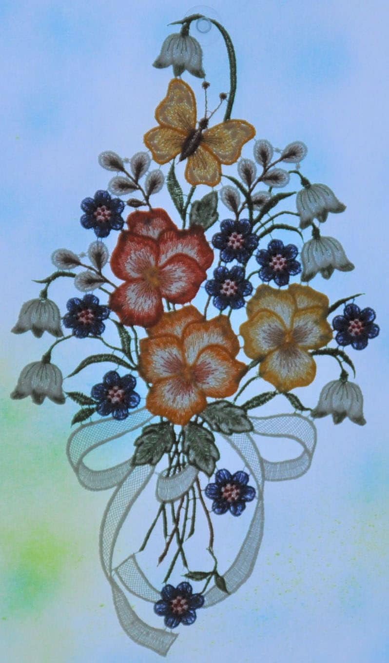 Stickereien Plauen Fensterbild »Frühlingsstrauß«