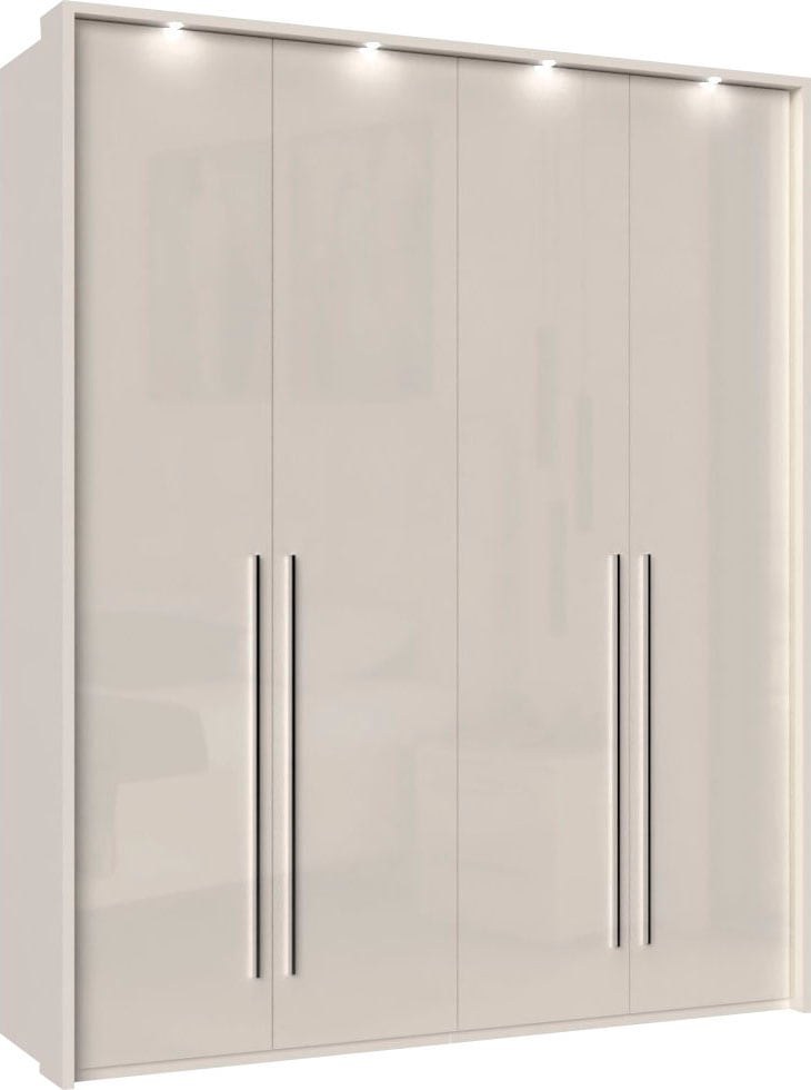 Places of Style Kleiderschrank »Piano, inklusive Rahmen und Beleuchtung, soft-close-Funktion«, (viele Breiten zur Auswahl, 226cm hoch), beige oder weiß, UV lackiert, Hochglanzfronten, FSC-zertifiziert