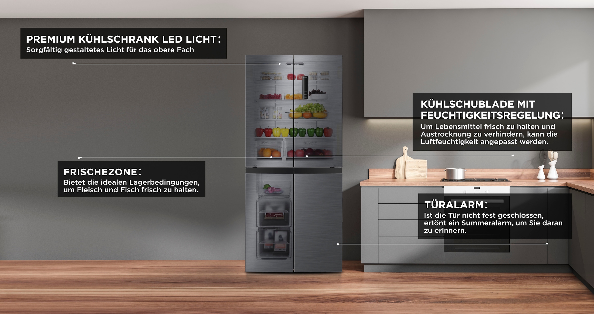 Hanseatic Multi Door »HCDC18080CI« 180 cm hoch 79 cm breit NoFrost, Display, Türalarm