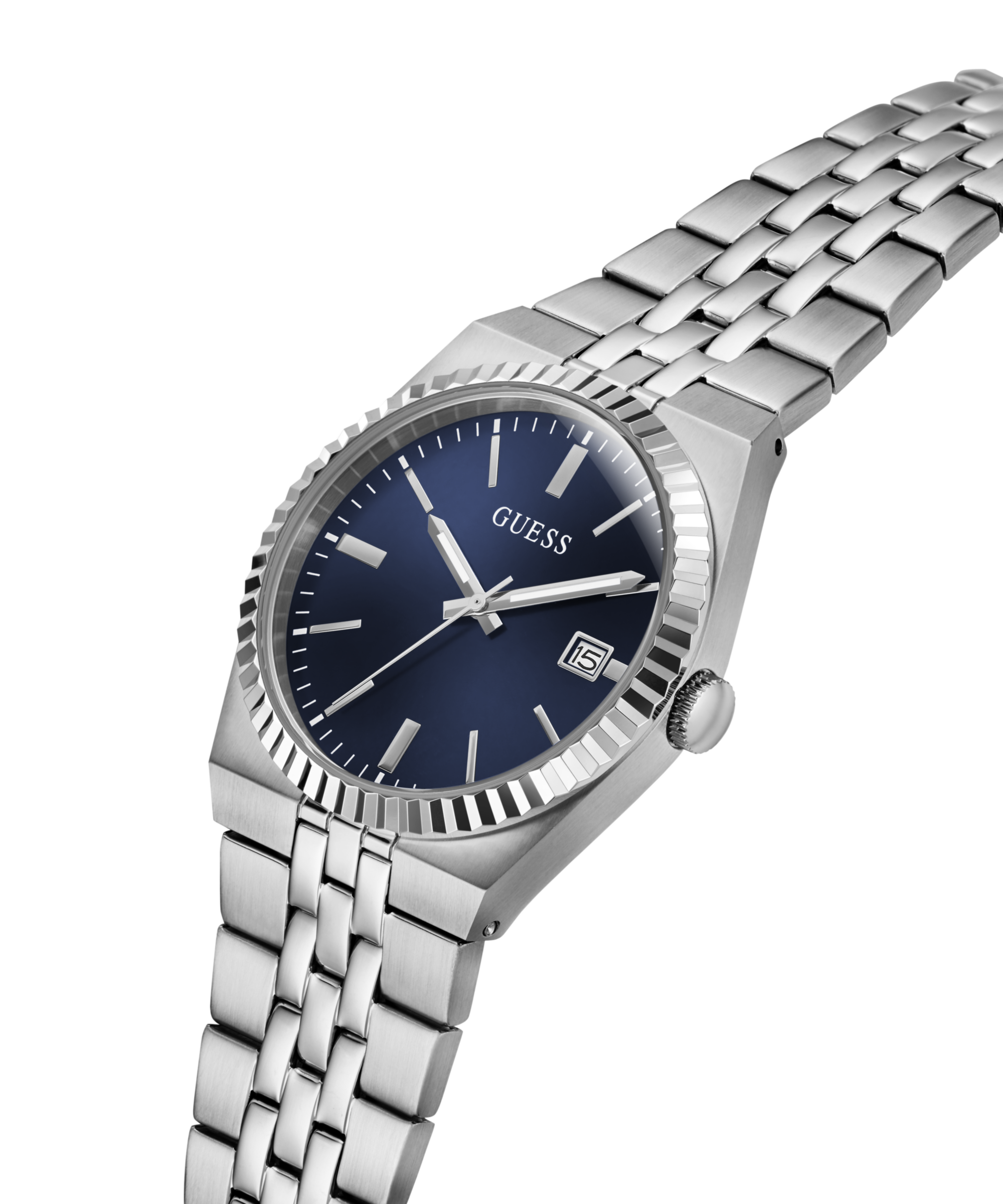 Guess Quarzuhr »VINCENT« Armbanduhr, Damenuhr, Herrenuhr, Edelstahlarmband, analog, Tag