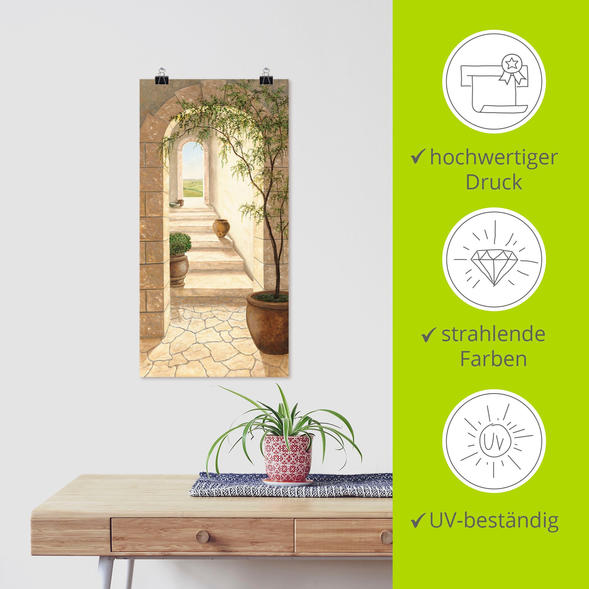 Artland Wandbild »Toskanischer Durchgang«, Fenster & Türen, (1 St.), als Alubild, Outdoorbild, Leinwandbild, Poster, Wandaufkleber