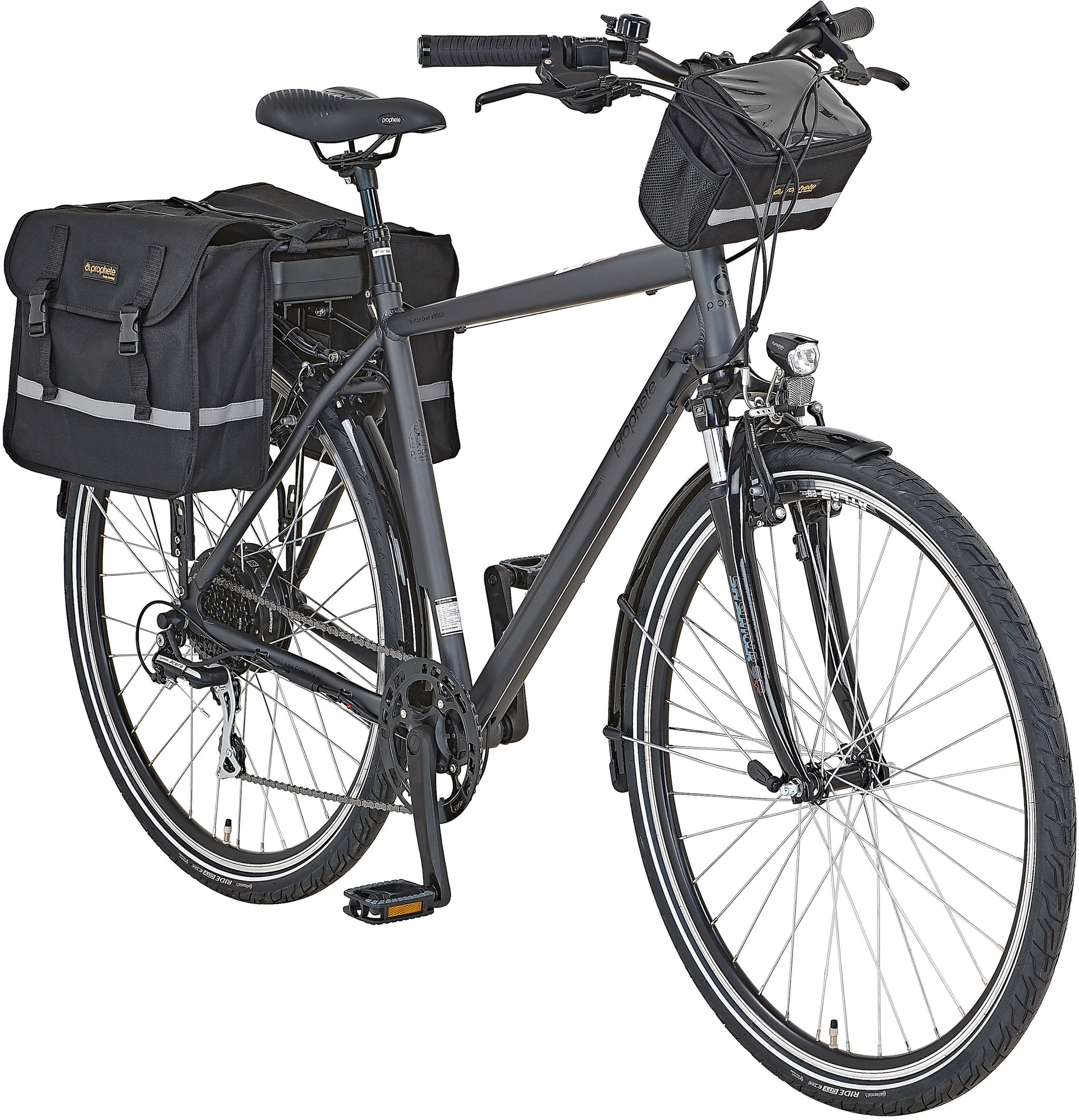 Prophete E-Bike »Entdecker e9000«, 8 Gang, Shimano, Acera, Heckmotor 250 W, (mit Lenkertaschen-mit Seitentasche), Pedelec, Elektrofahrrad für Damen u. Herren