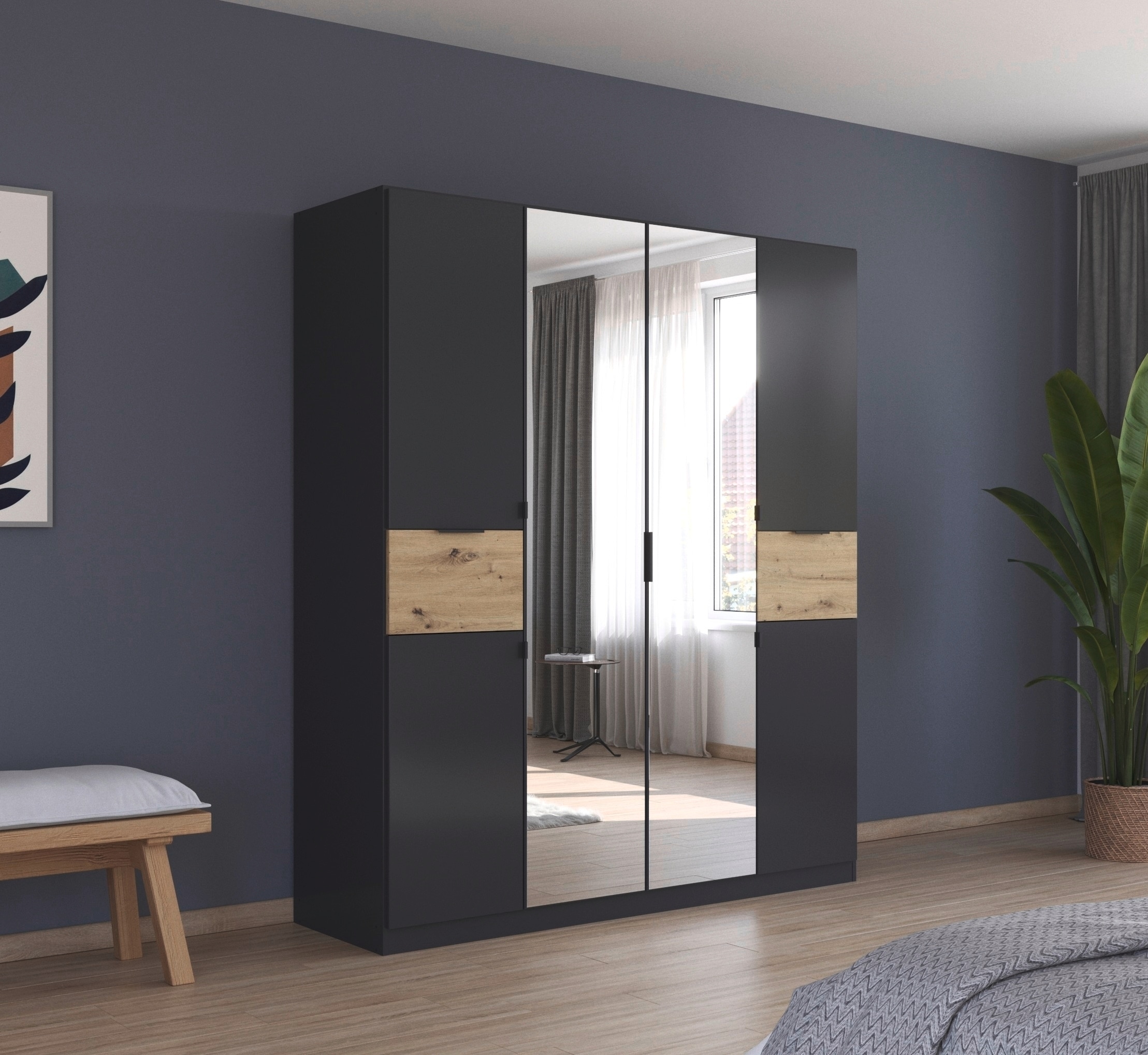 rauch Drehtürenschrank »Kleiderschrank Schrank Garderobe Wäscheschrank TICAO« Schubladen in der Höhe variabel positionierbar,  mit 2 geräumigen Schubladen, viel Stauraum MADE IN GERMANY