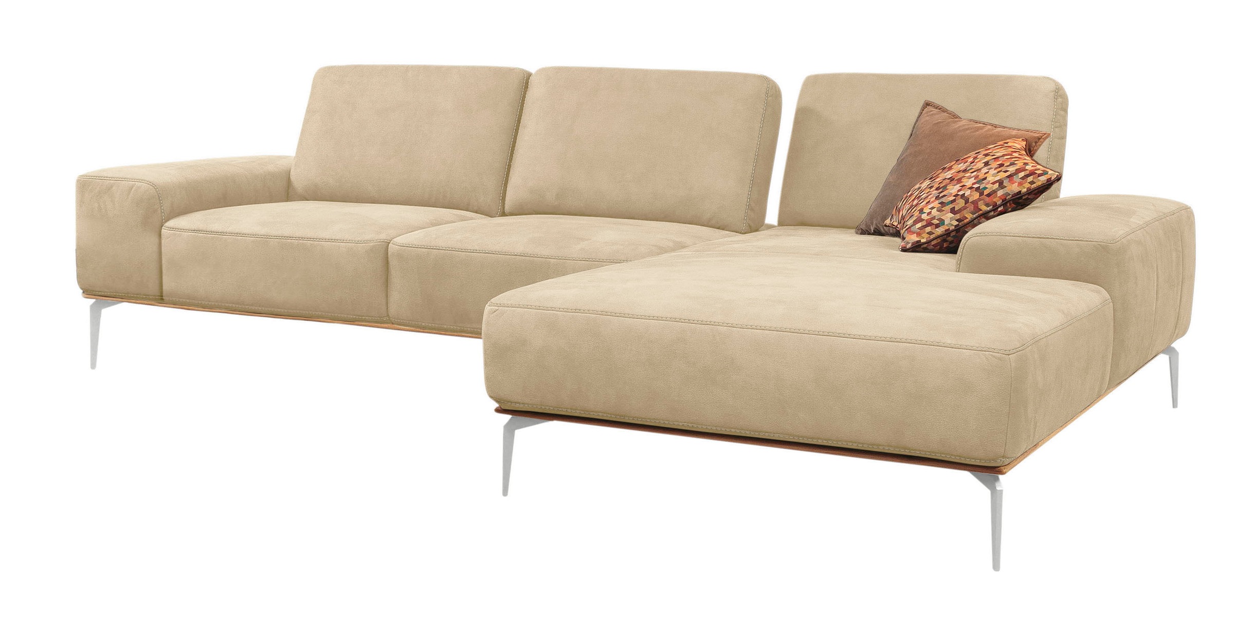 W.SCHILLIG Ecksofa »run, Designsofa mit tollem Sitzkomfort, bequem, L-Form« mit elegantem Holzsockel, Füße in Chrom glänzend, Breite 319 cm