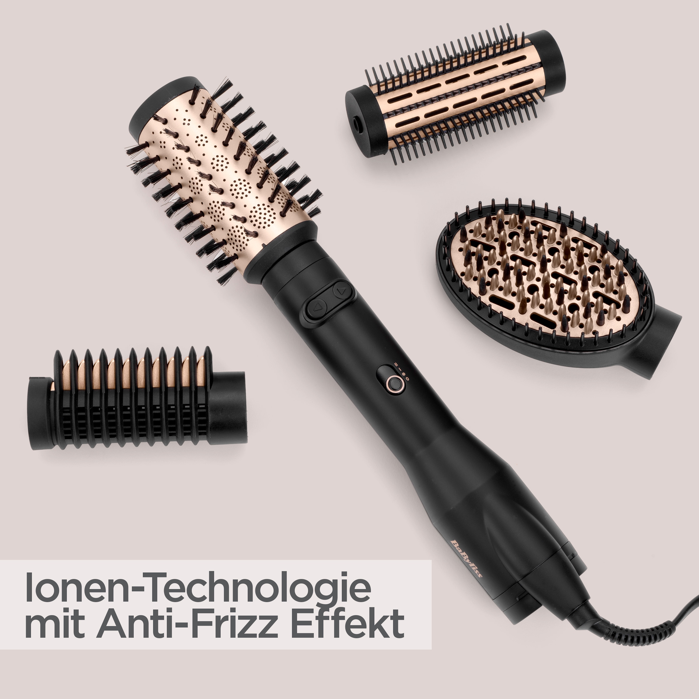 BaByliss Warmluftbürste »Big Hair Luxe Warmluftbürste mit 4 Aufsätzen, AS970E« 4 Aufsätze 650W Rundbürstenföhn, Rotierend, Ionen-Technologie, 4 Aufsätze