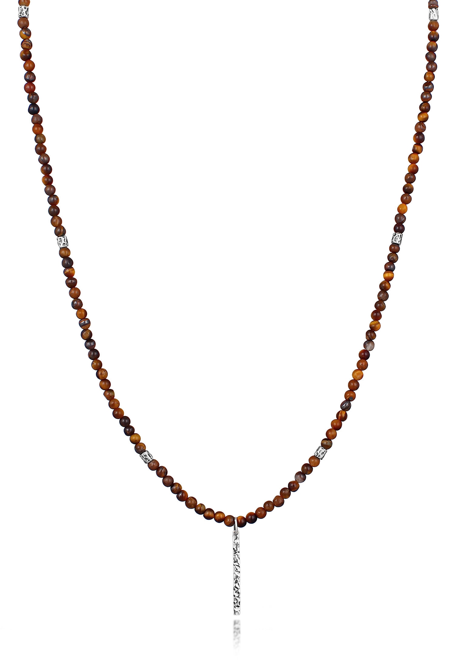 Kuzzoi Lange Kette »Halskette Tigerauge Perlen Bead Barren 925 Silber«