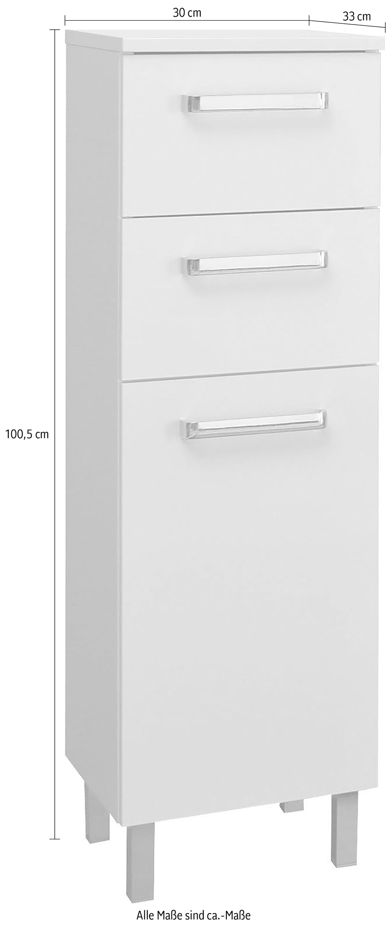 Saphir Unterschrank »Quickset Badschrank mit 1 Tür, 2 Schubladen, 30 cm breit« Badezimmer-Unterschrank inkl. Türdämpfer, Griffe in Chrom Glanz