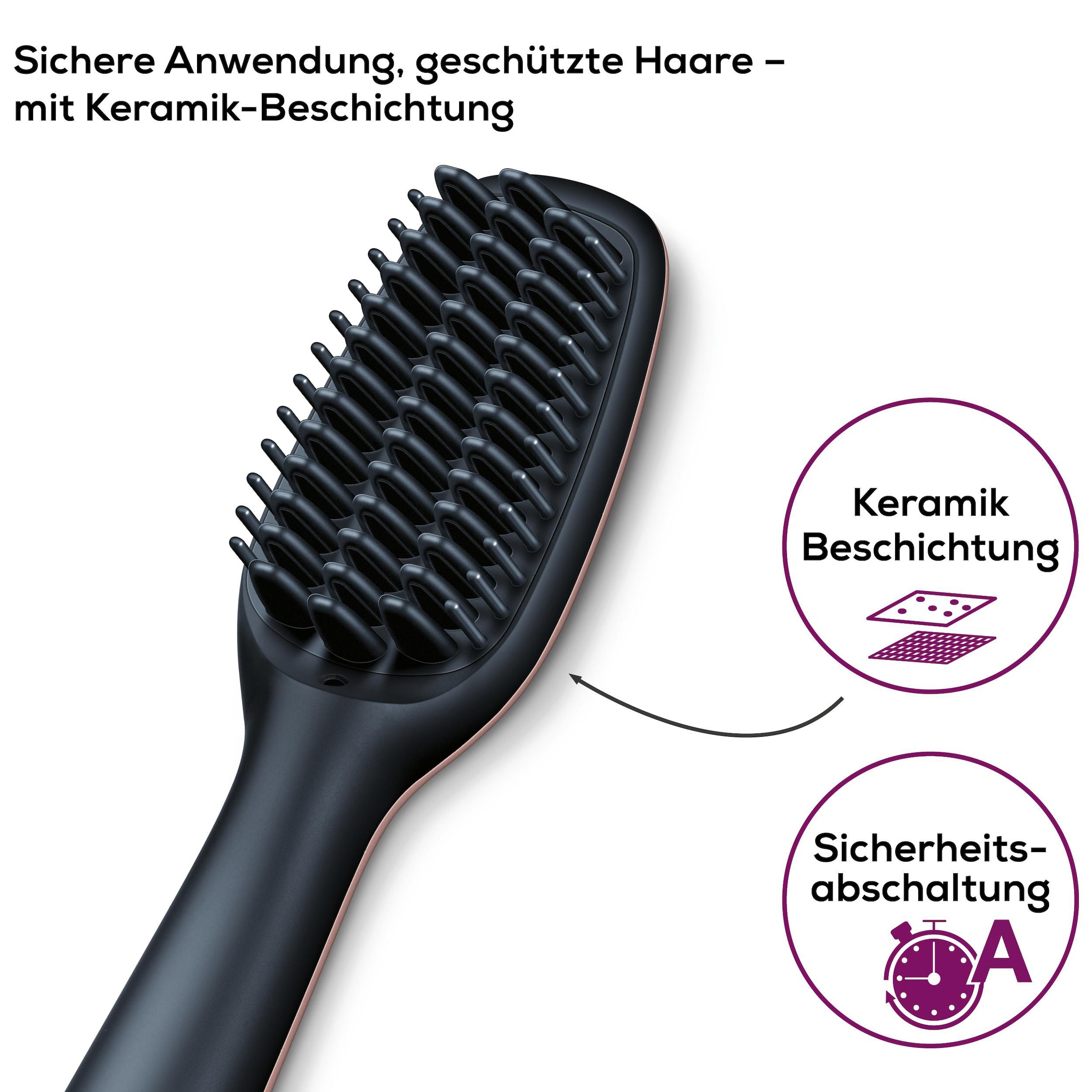 BEURER Haarglättbürste »HS 60 Haarglättungsbürste für geschmeidige, glänzende Haare«, 3-Phasen-System, Mit Keramik Beschichtung zum Schutz der Haare und Ionenfunktion