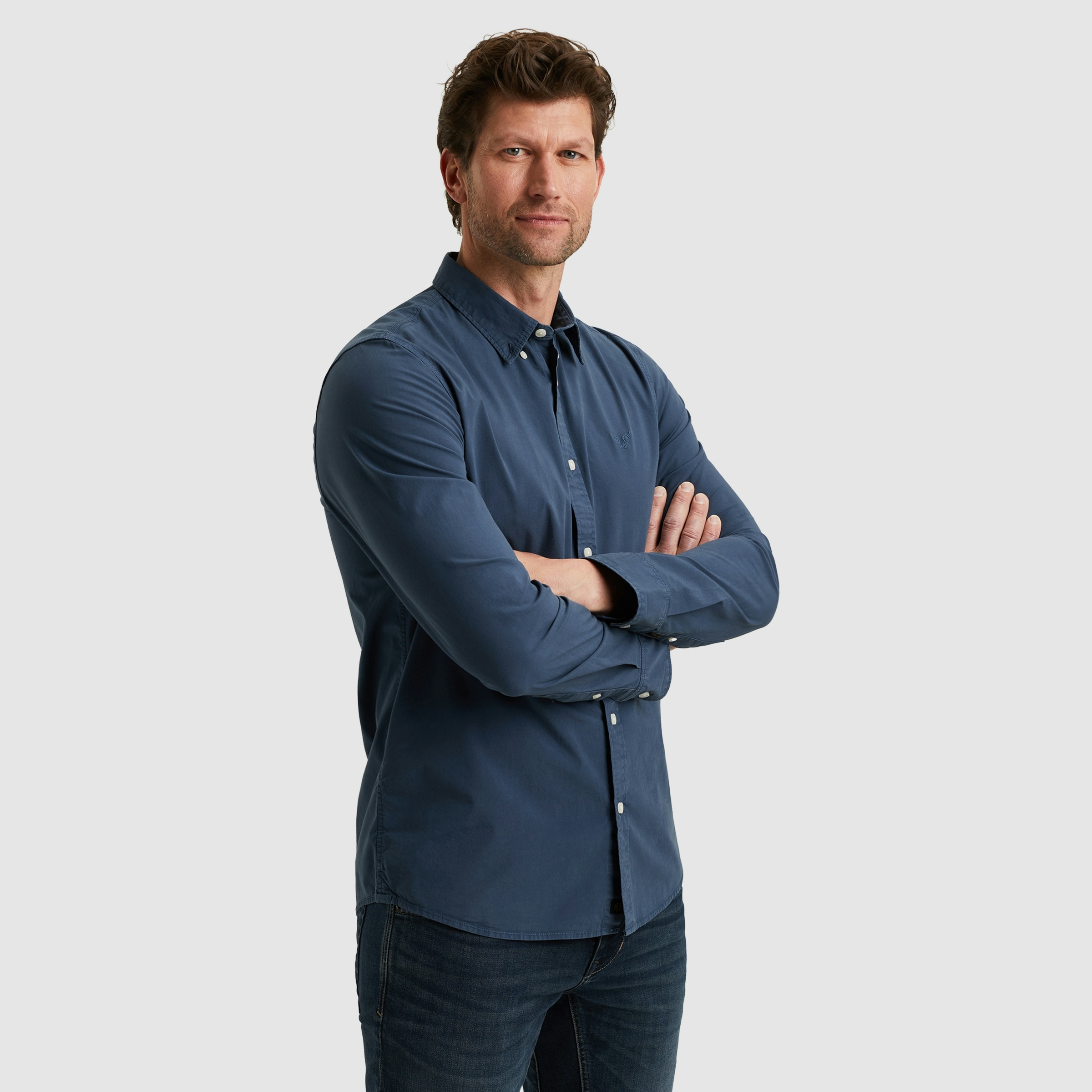 PME LEGEND Langarmhemd mit Logo Stickerei