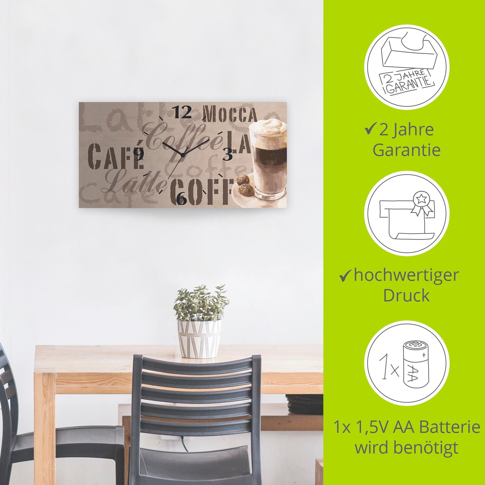 Artland Wanduhr »Kaffee - Latte Macchiato«, 3D Optik gebogen, mit Quarz- oder Funkuhrwerk, versch. Größen