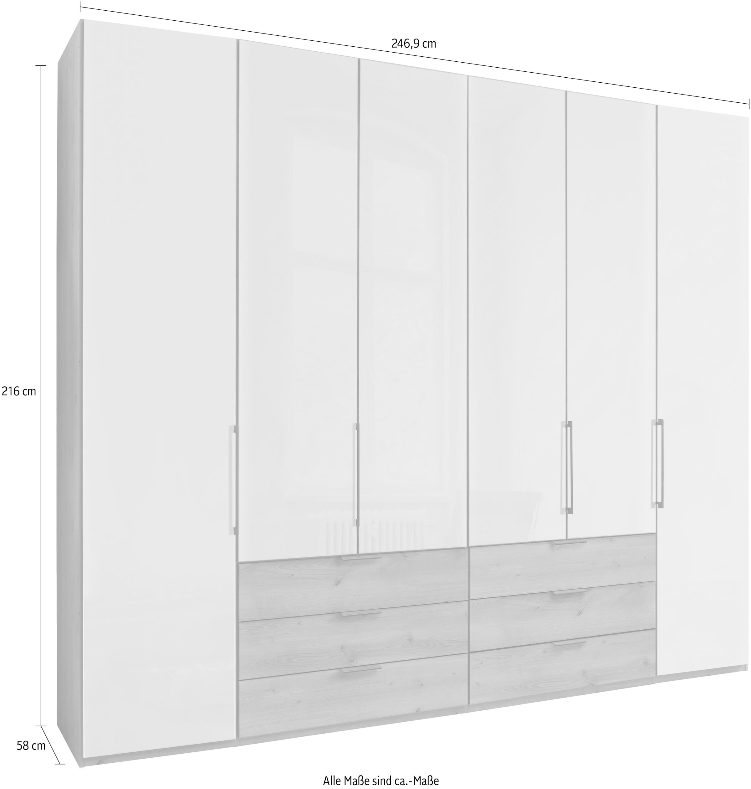 WIEMANN Falttürenschrank »Monaco« Teil-Glasfront sowie hochwertige Beschläge inkl. Schubladendämpfung
