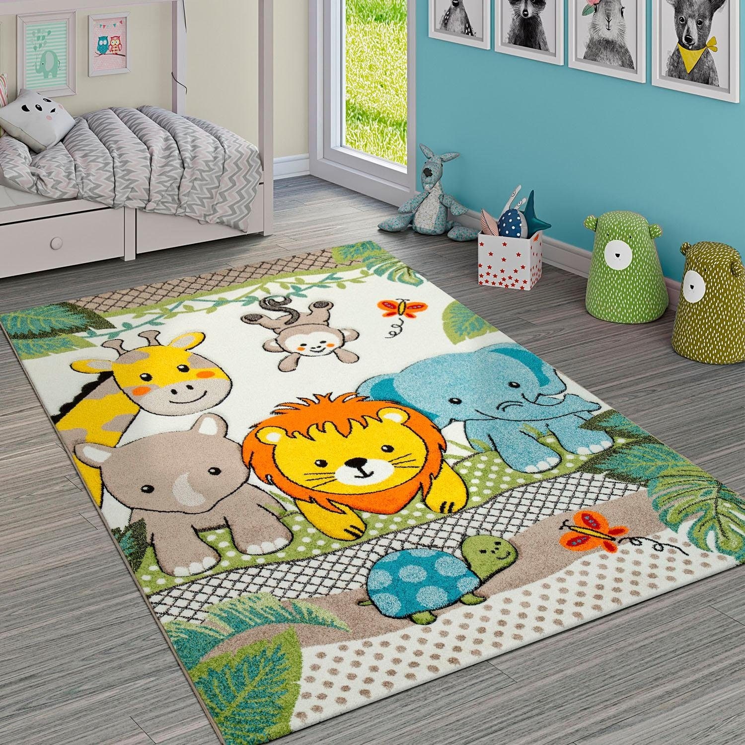 Paco Home Kinderteppich »Diamond 634«, rund, 18 mm Höhe, 3D-Kinder Design, Motiv Zootiere, Kinderzimmer