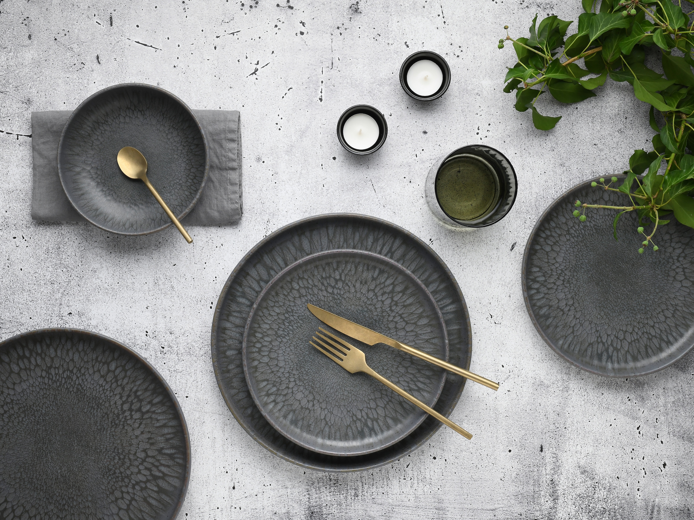 CreaTable Teller-Set »Uno Volcano, Teller Set 12-tlg« Reaktivglasur, Vintage Style