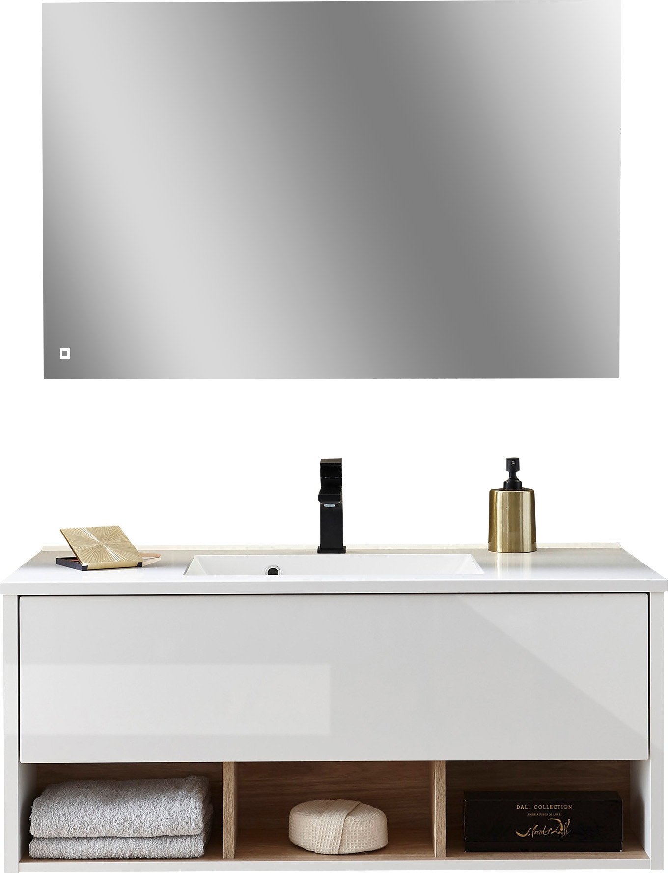 Home affaire Badmöbel-Set »Studio Line, Bad im modernen Design, 2-teiliges Badezimmer« in 2 Farben und 2 Spiegelformen lieferbar, 2 Stk. tlg.