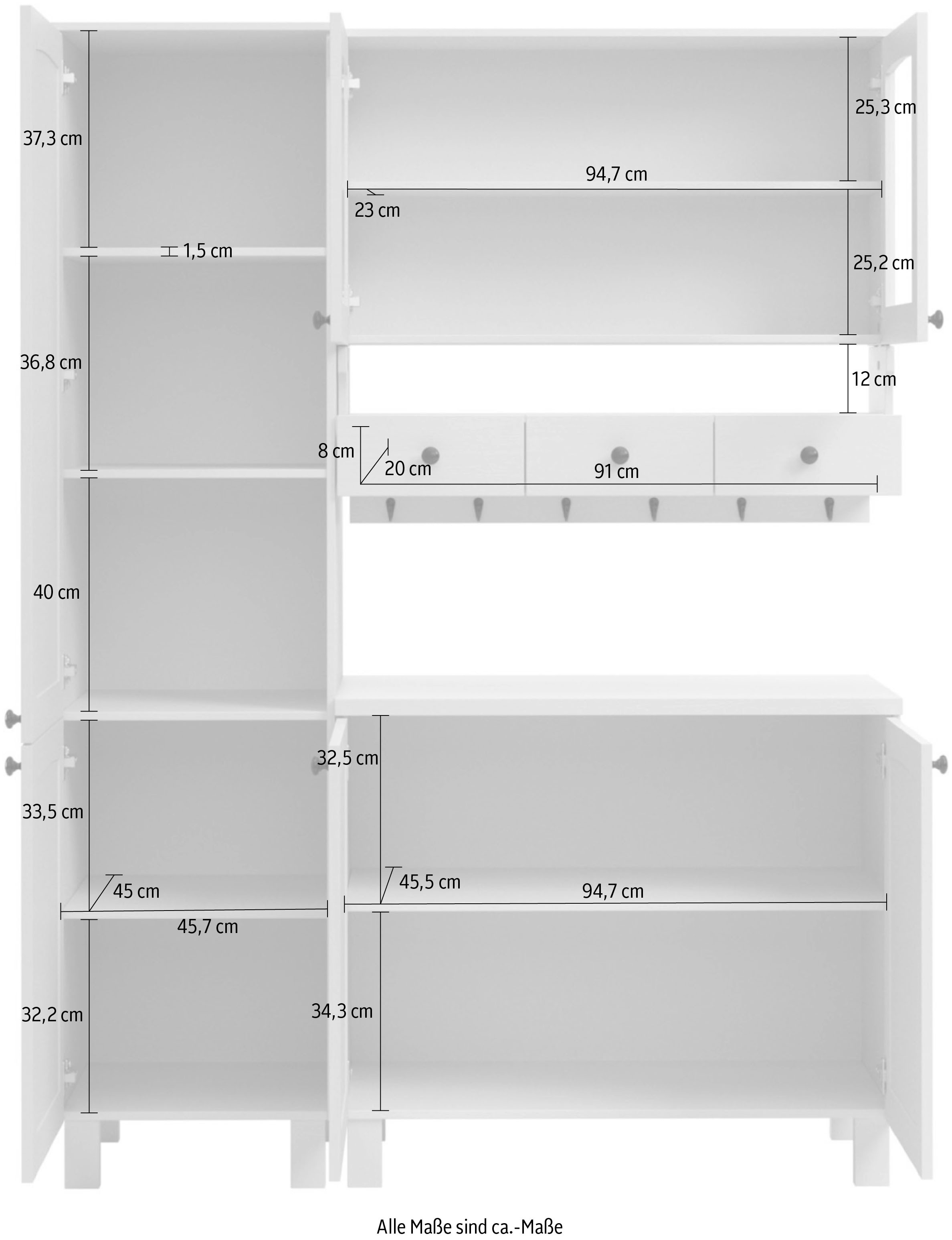KOCHSTATION Pantryküche »KS-Osby«, Kiefer massiv, Breite 147 cm, ohne E-Geräte