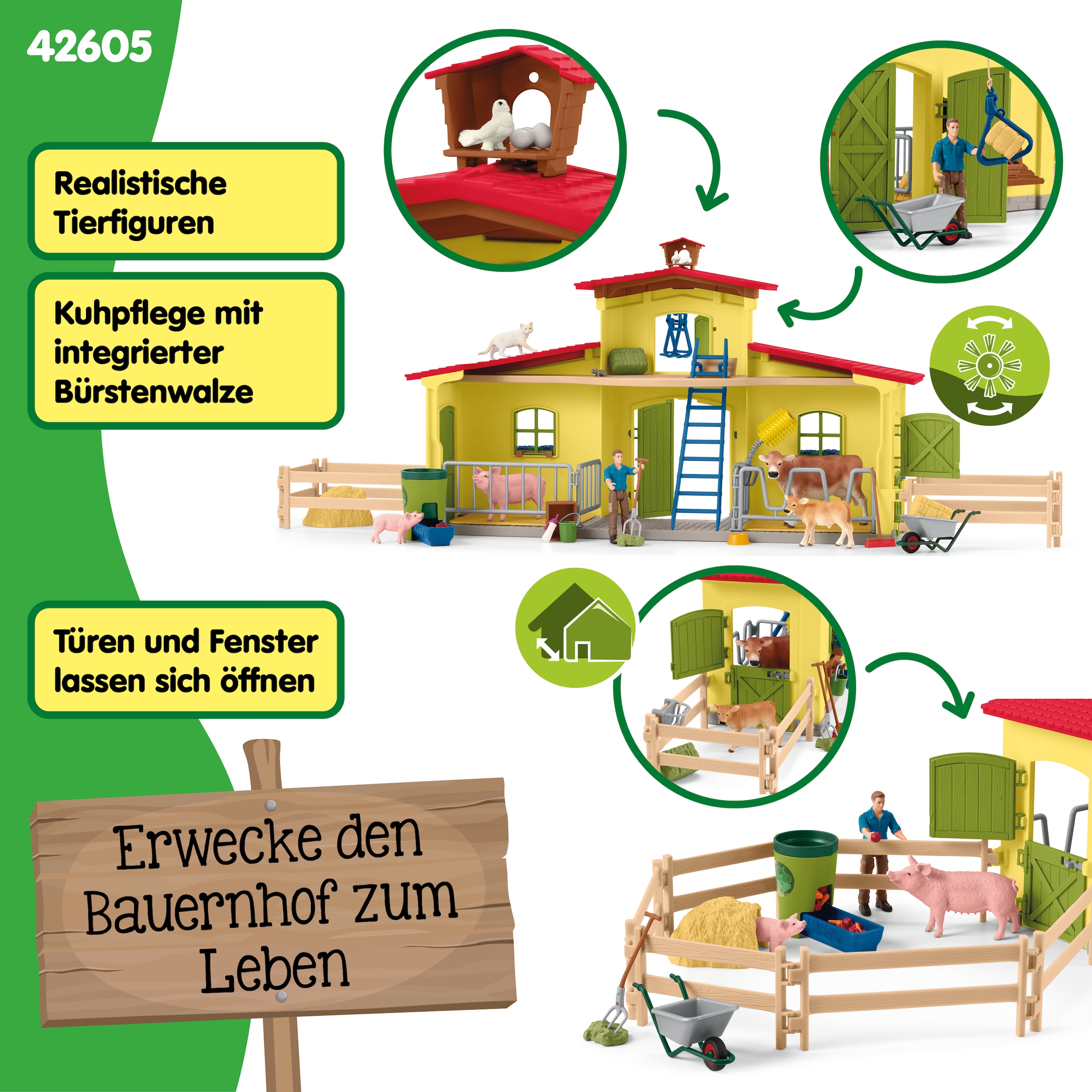 Schleich® Spielwelt »FARM WORLD, Großer Stall mit Tieren und Zubehör (42605)«