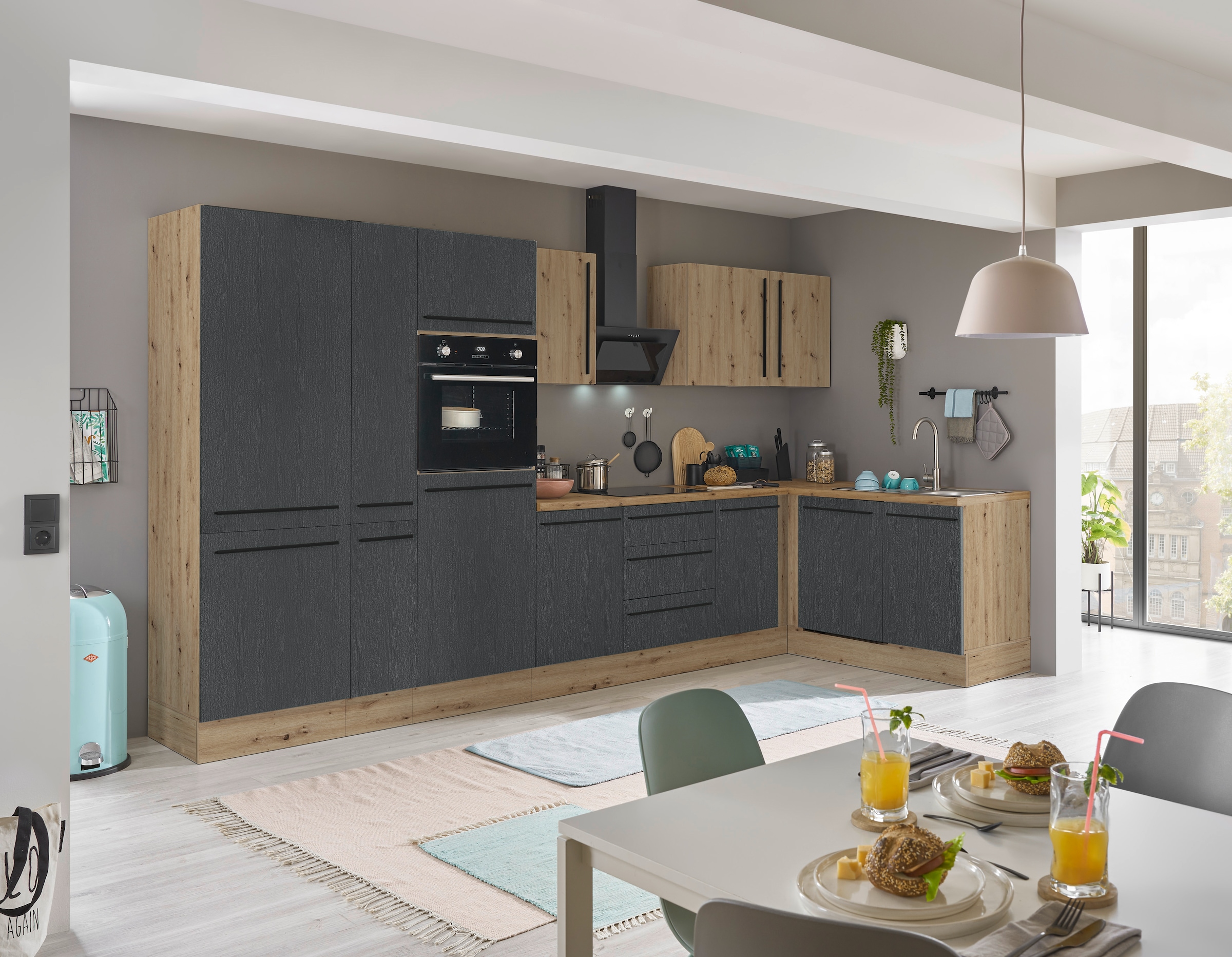 KOCHSTATION Winkelküche »Florida, Stellbreite 370x175 cm«, wahlweise mit E-Geräten, mit Softclose für Türen und Schubkästen