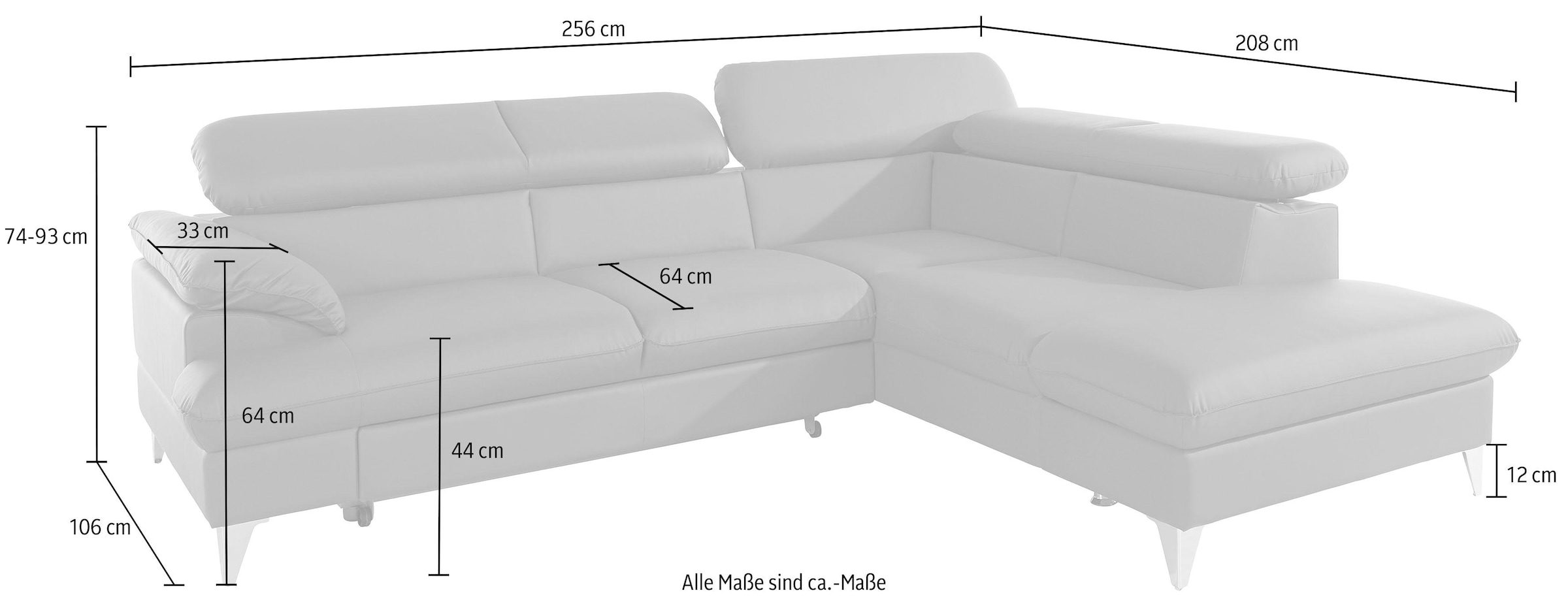 COTTA Ecksofa »Caluso L-Form«, inklusive Kopfteilverstellung, wahlweise mit Bettfunktion