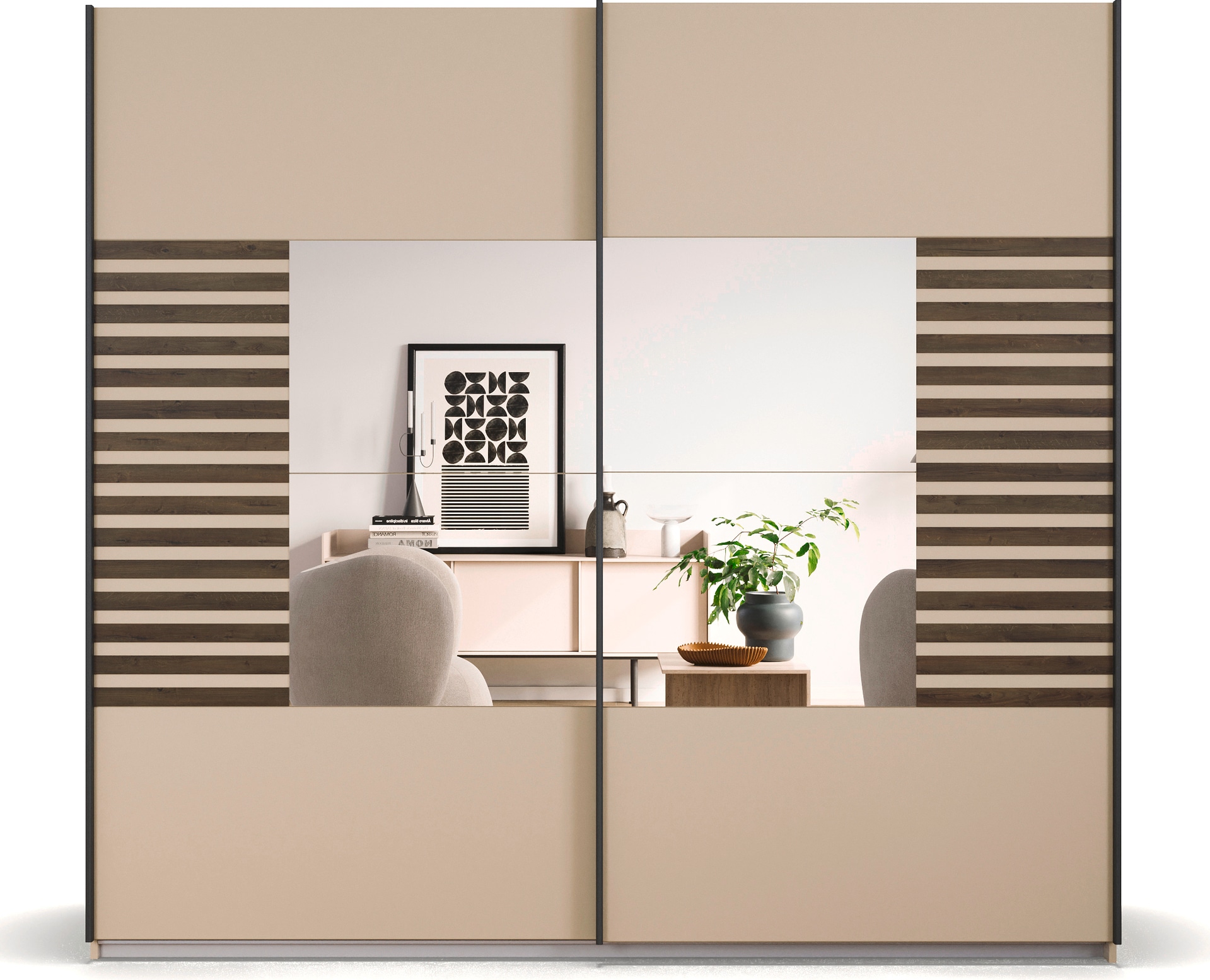 rauch Schwebetürenschrank »Kleiderschrank Schrank Garderobe Schlafzimmerschrank BAREA«, Front- Auflage in moderner Lamellen-Optik und Spiegel MADE IN GERMANY