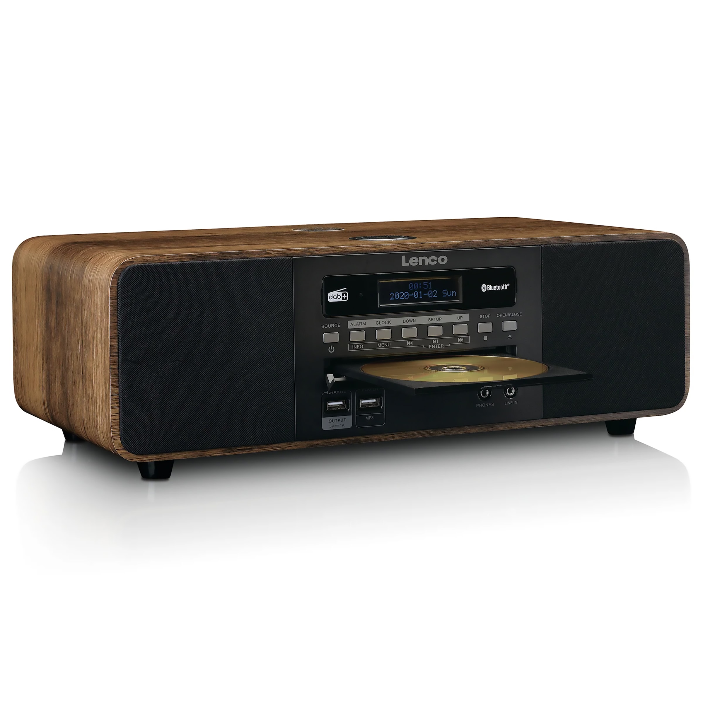 Lenco Stereoanlage »DAR-051WD« (Bluetooth Digitalradio (DAB+) | FM-Tuner 20 W) CD/USB, Bluetooth, kabelloses Laden nach Qi-Standard